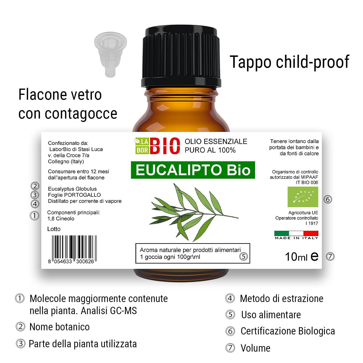 Eukaliptusowy Olejek Eteryczny Bio - 100% Czysty i Naturalny 10 ml - Aromaterapia Terapeutyczny Kosmetyk - Laborbio