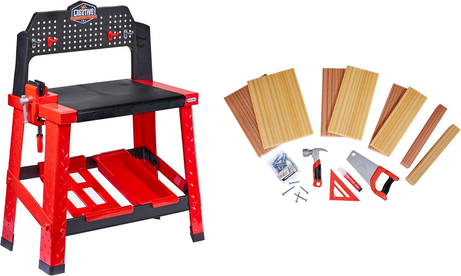Little Tikes Creative Construction Workbench with 15+ Accessories, Pretend Play Construction Set, for Boys and Girls Ages 3+ Years