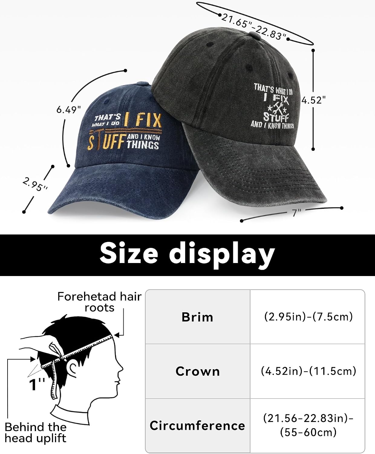 Black & Navy 2-Pack Cotton Embroidered I Fix Stuff Hat – Adjustable Baseball Cap, Funny Ideas for Birthday Gifts for Men