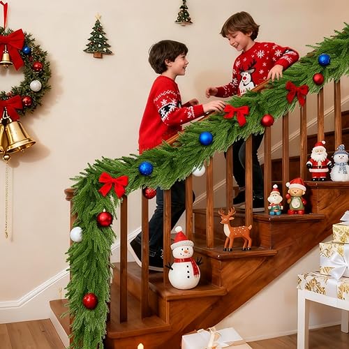 Miniatura 7 de 2 guirnaldas de pino Norfolk de 6 pies, guirnaldas artificiales para decoración de Navidad al aire libre en interiores, guirnalda de cedro de tacto