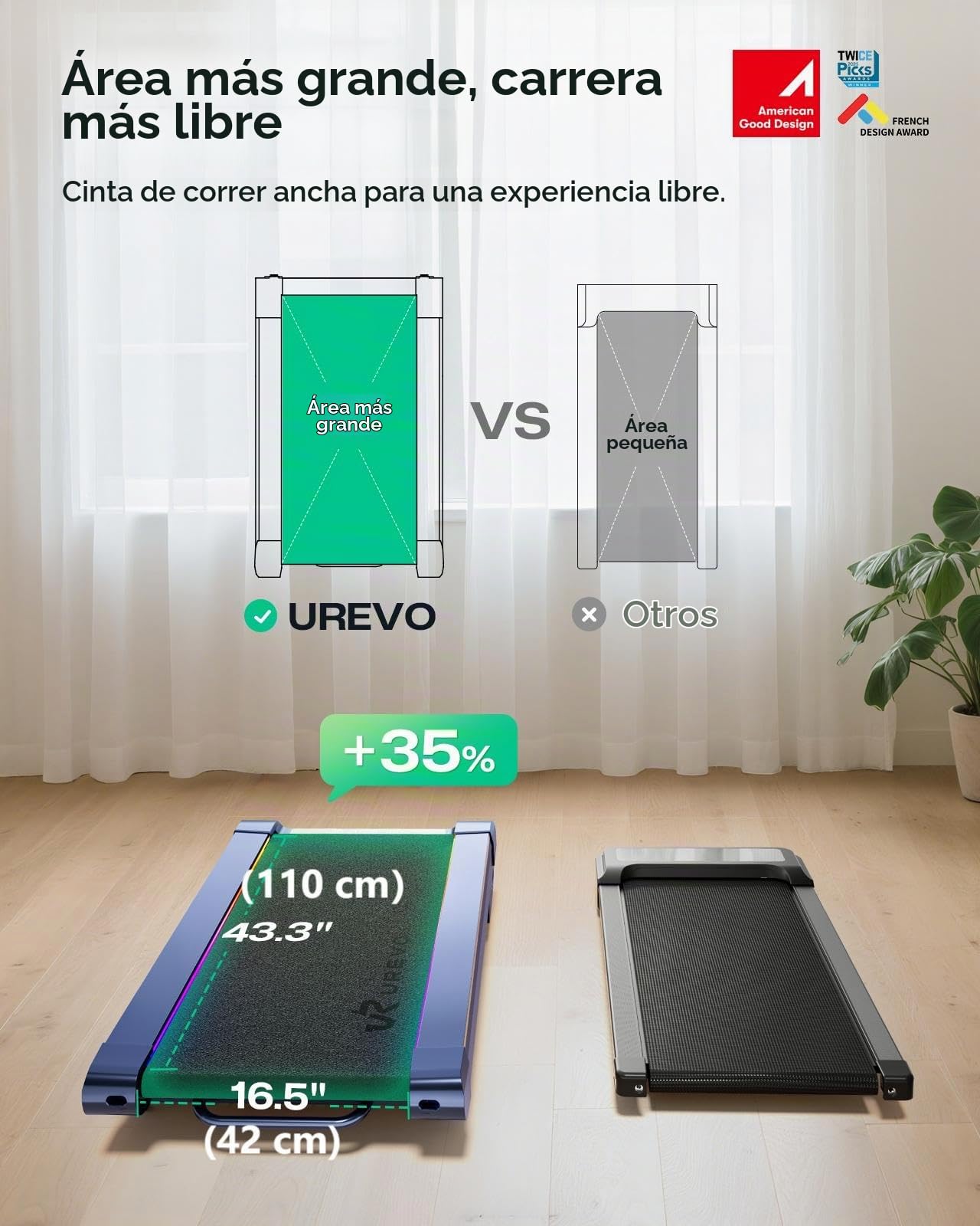 UREVO Cyberpad Smart Walking Pad, Cinta de Andar Inteligente, 14% Cinta de Correr con Inclinación, para Casa y Oficina, Motor Silencioso Sin Escobillas, Superficie Espaciosa, UREVO App con IA