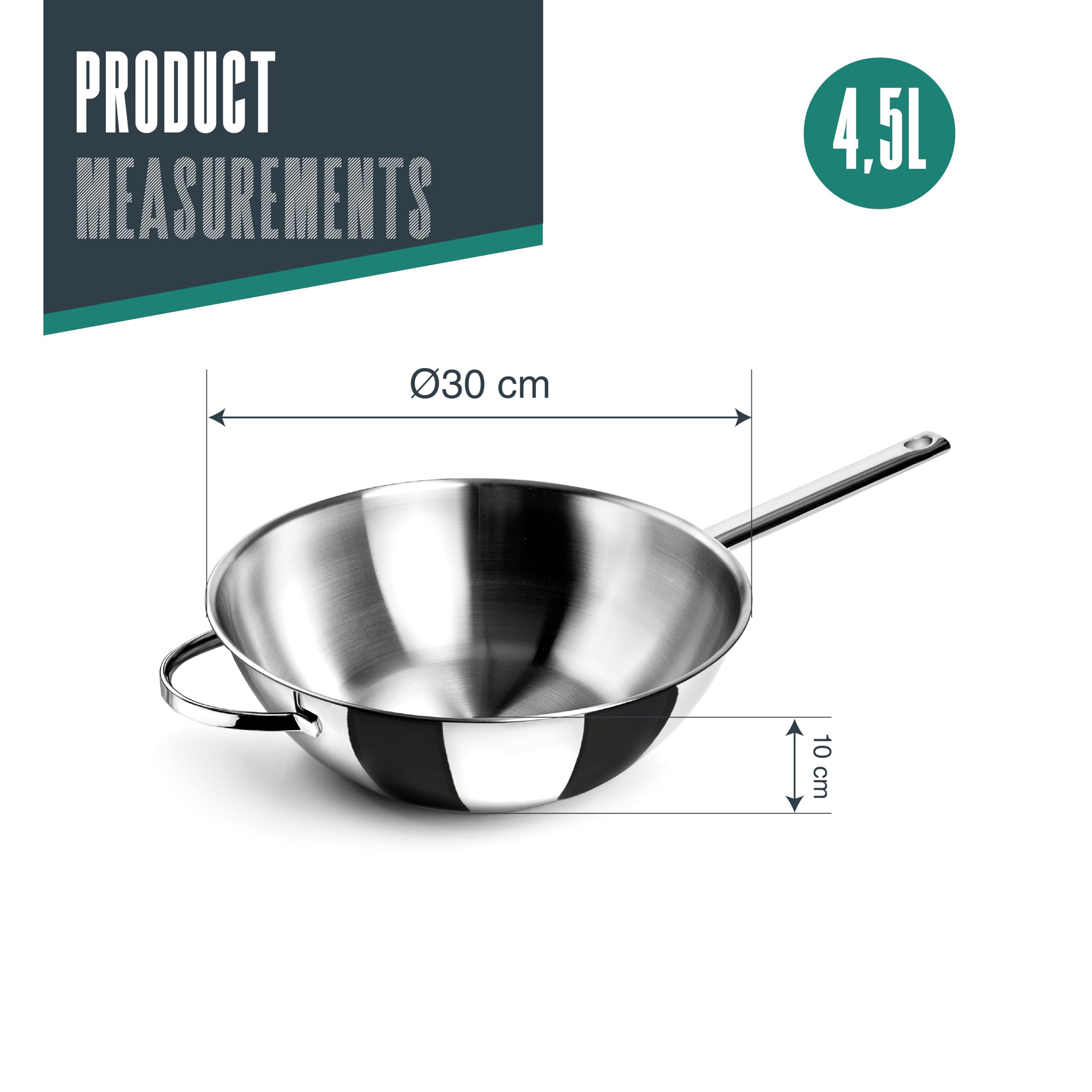 Lacor 79830- Wok Fondo Piatto Belly 30 cm | Realizzato in acciaio inossidabile alimentare; alta resistenza alla corrosione e usura quotidiana in cucina