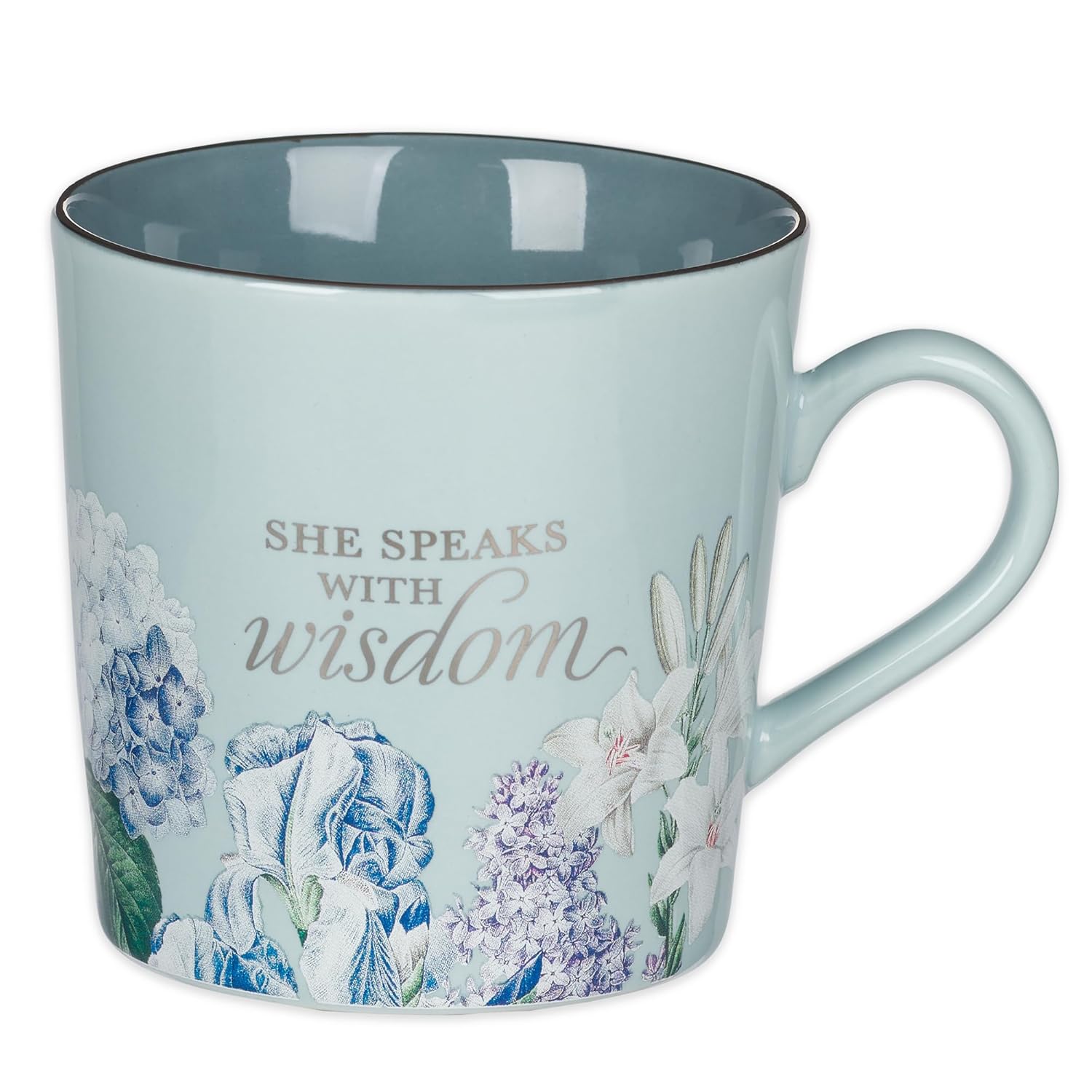 Christian Art Gifts Blue Floral Ceramic Coffee Mug 14 oz Lead Cadmium-free Non-toxic Inspirational Scripture Coffee and Tea