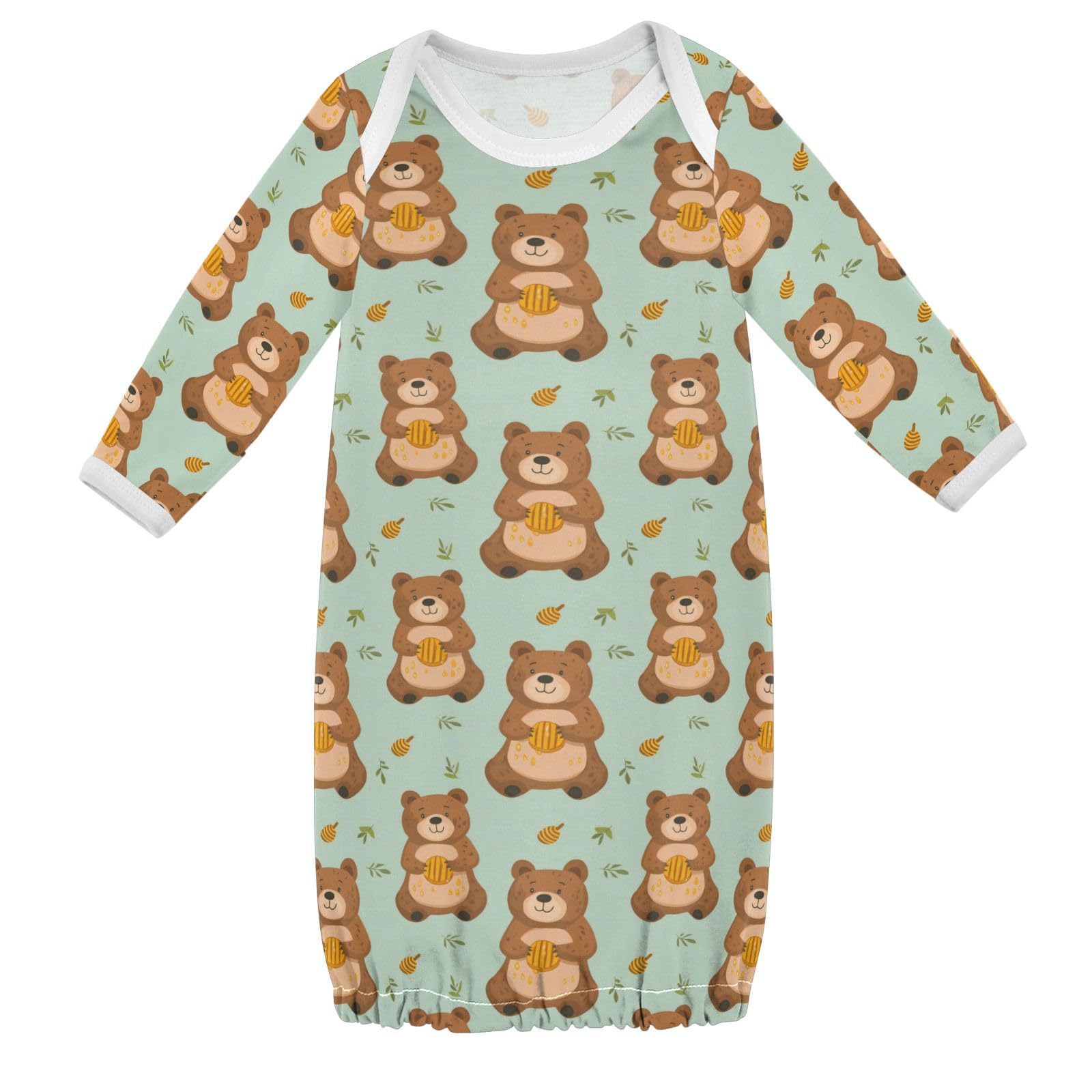 vvfelixl Baby Sleeper Gown for Newborn Boy Girls Brown Bear Hold Honey Infant Nightgown for 0-3 Months