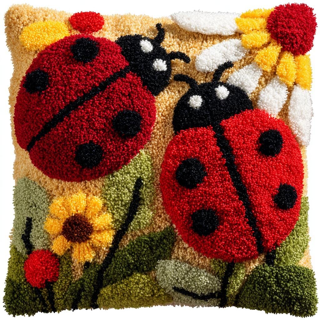 Henypt Latch Hook Pillow Case Kits, Flowers and Ladybugs