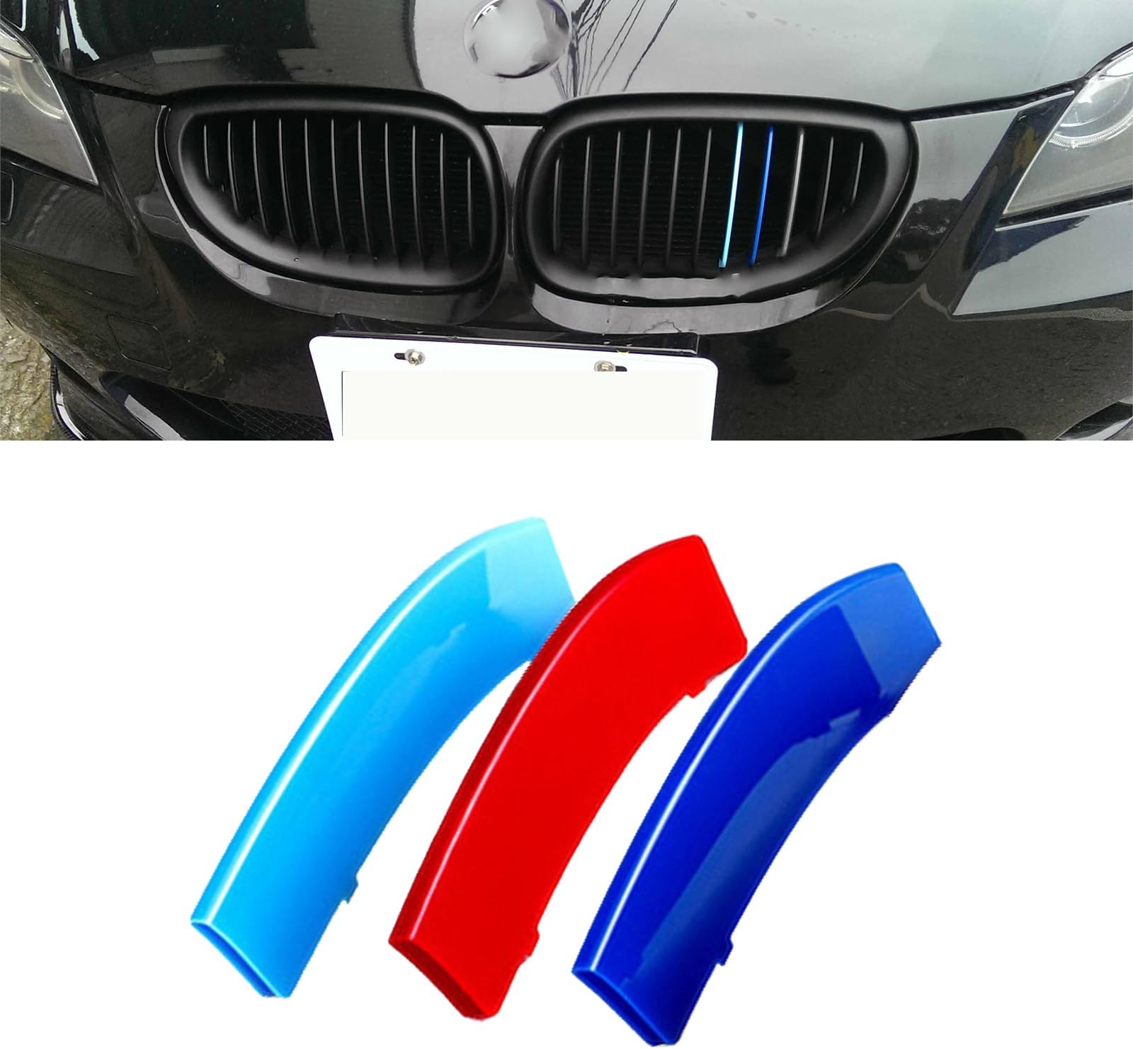 x xotic tech Iconic 3-color Tri Grille Insert Trims Strips, Front Center Kidney Grilles Compatible with BMW 5 Series E60 525i 528i 530i 535i 540i 545i 550i M5 2004-2010 (11 Beam Bars)