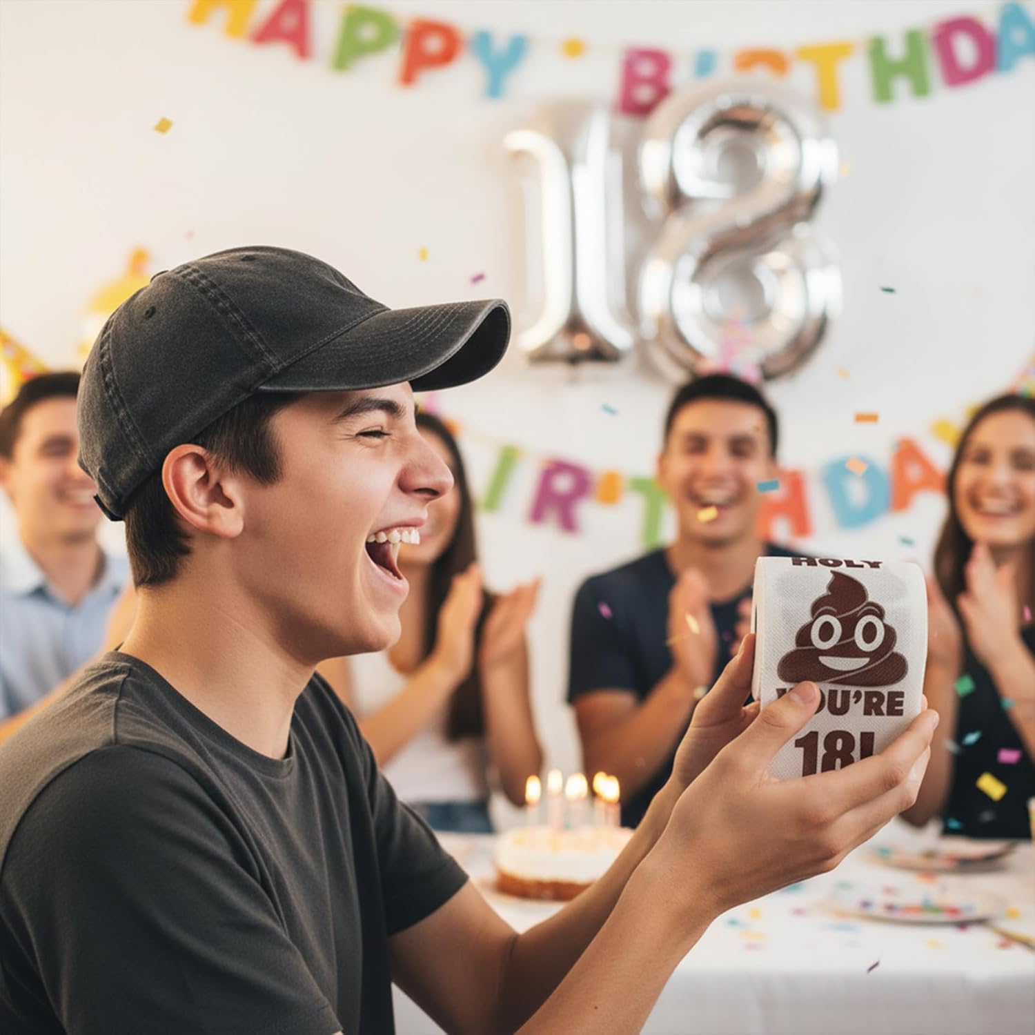 Happy 18th Birthday Gifts Set for Boys 18 Years Old Boy Birthday Gift Ideas with Tumbler Golf Belt Funny Socks Hat Toilet Paper Bracelet Keychain for Son Nephew Grandson