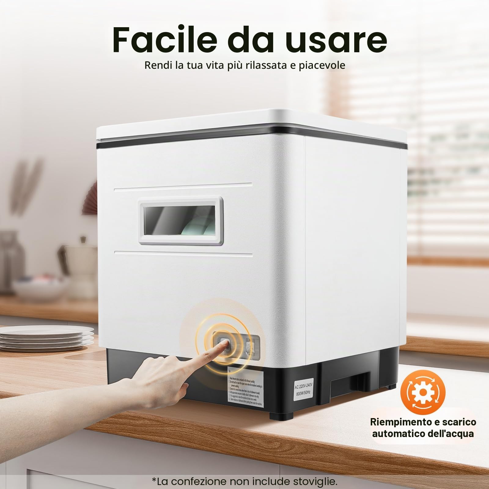 Lavastoviglie in acciaio inox, mini lavastoviglie da tavolo, 800 W, 220 V, per piccole cucine, bianco