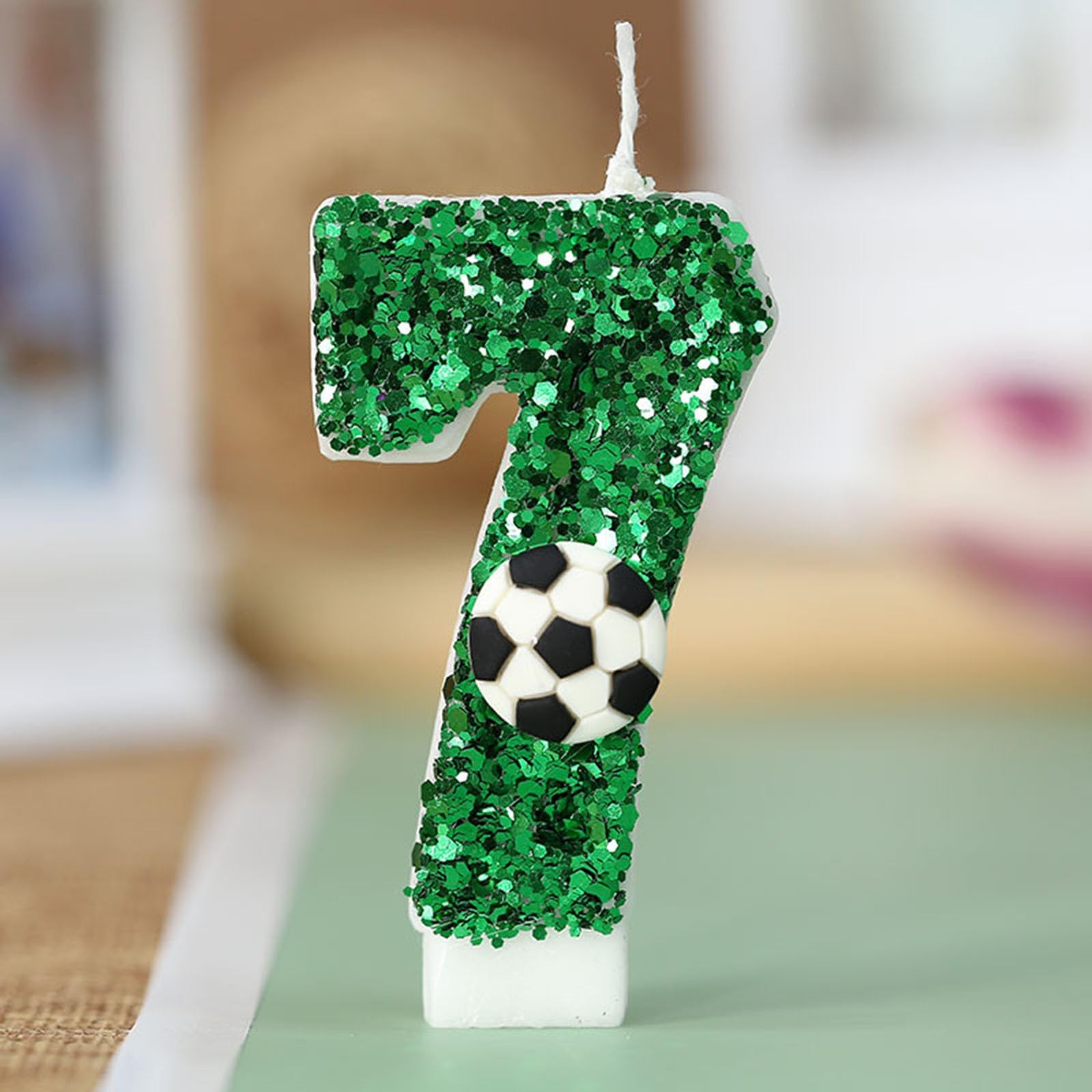 サッカーをテーマにした数字キャンドル キラキラ DIYキャンドル ケーキデコレーション用 パーソナライズされた数字デコレーション パーティー 休日 記念日 卓上センターピース (グリーン 7#)