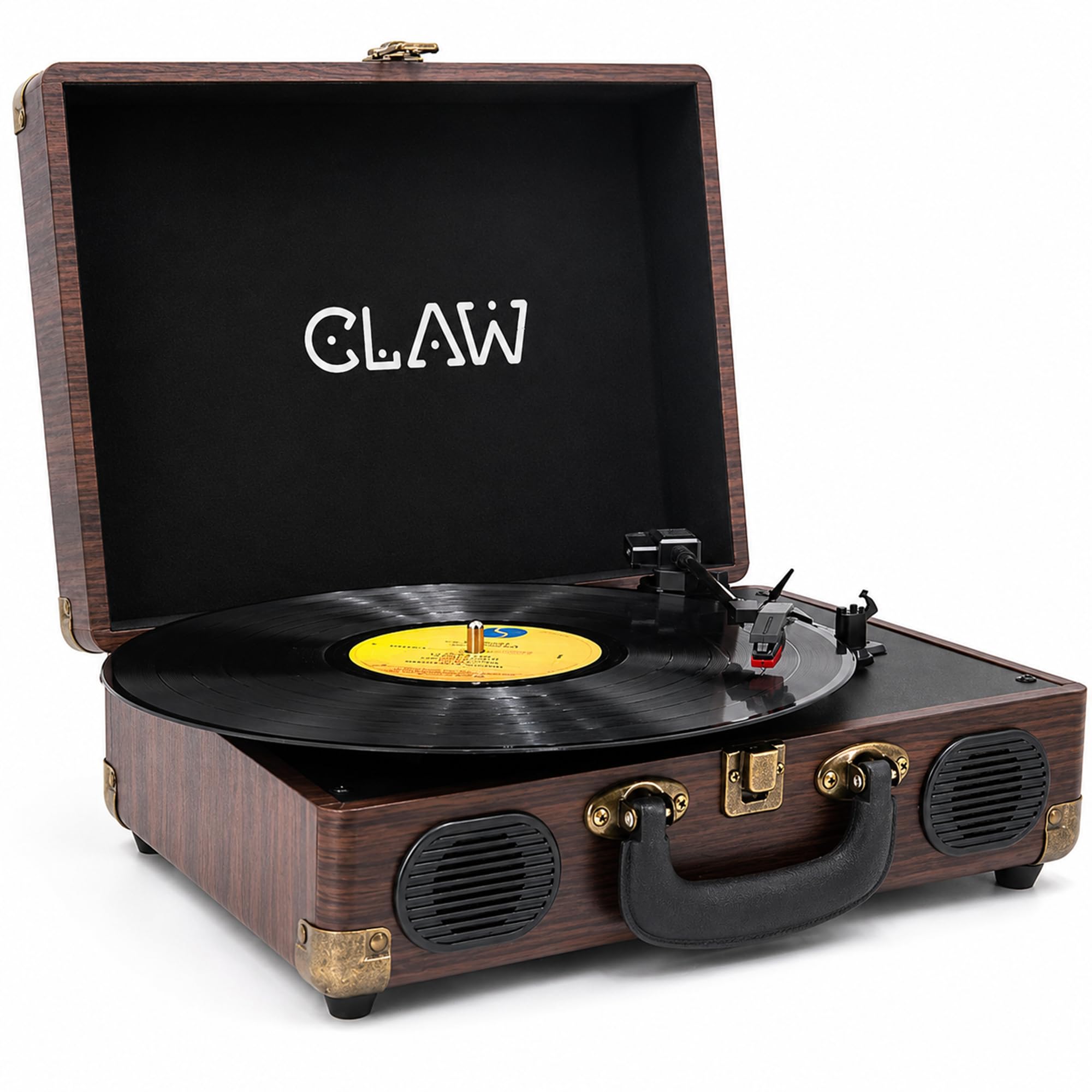 Claw Stag Portable Vinyl Record Player Turntable with Built-in Stereo Speakers, Volume Control Knob, AUX Input and RCA Output, 78 RPM Speed, High Qualiy Diamond Stylus and Headphone Jack (Brown Wood)-image-20