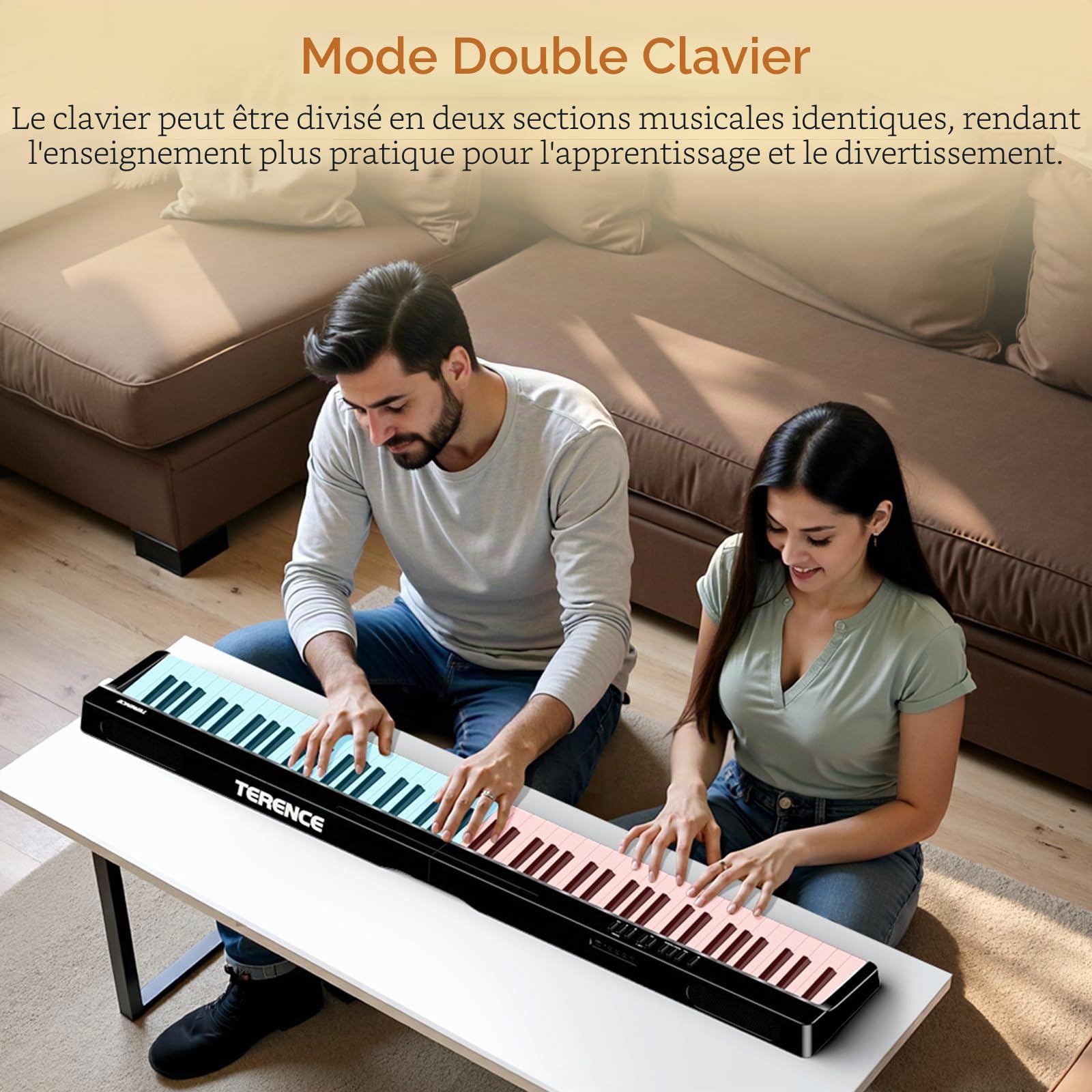 TERENCE Piano Numérique 88 Touches, Piano Portable avec Clavier semi - pondéré, avec Enregistrement et Support Bluetooth, avec Pédale et Haut-parleur à 4 unités, Choix Préféré pour les Débutants noir