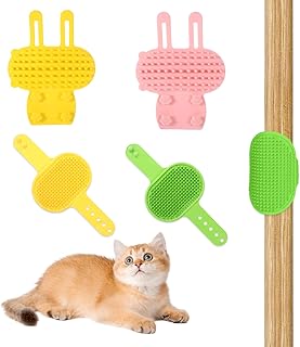 4 PCS Cat Self Groomer for Indoor Cats Silicone Grooming Strap Pad for Cats Adjustable & Soft Cat Massager(Green+Yellow+Pink)