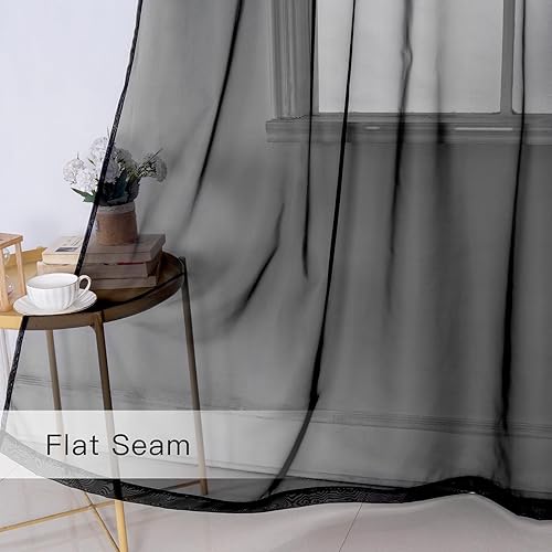 Miniatura 5 de Tony's collection Cortinas traslúcidas lilas de 63 pulgadas de largo, panel de cortina de gasa transparente para dormitorio, bolsillo para barra,