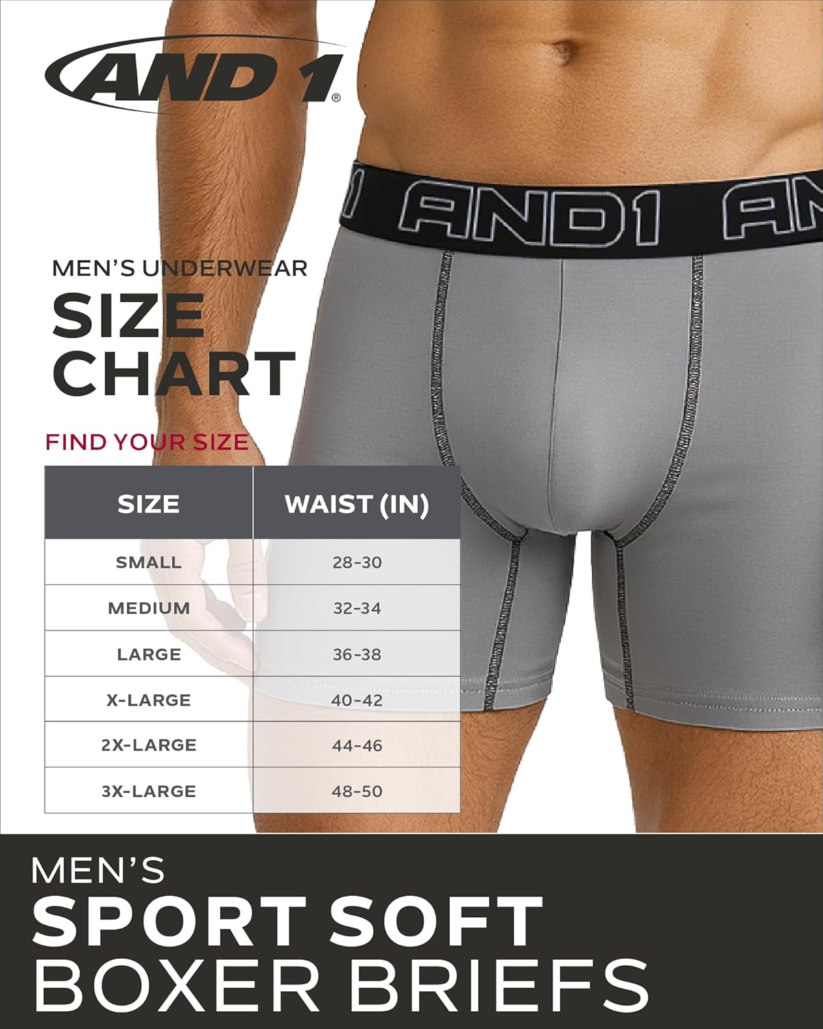 AND1 Mens Boxer Briefs - 6 Pack Sport Soft Performance Compression Underwear Boxers for Men with Contour Pouch, 6" Inseam - Image 7