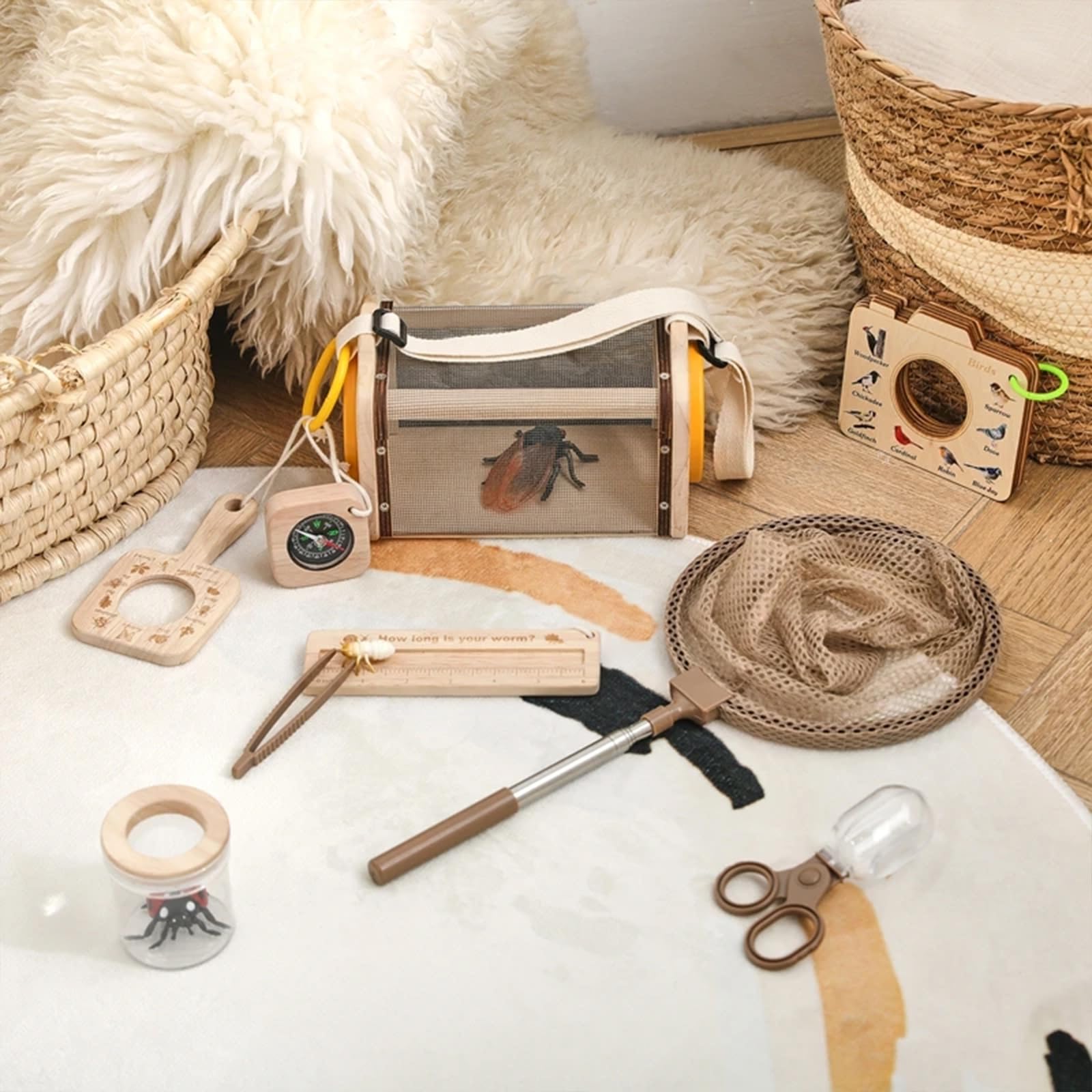 Kit acchiappasogni, set di 9 pezzi con scatola per insetti, habitat di farfalle, fattoria di lumbre, lente d'ingrandimento, kit educativo scientifico