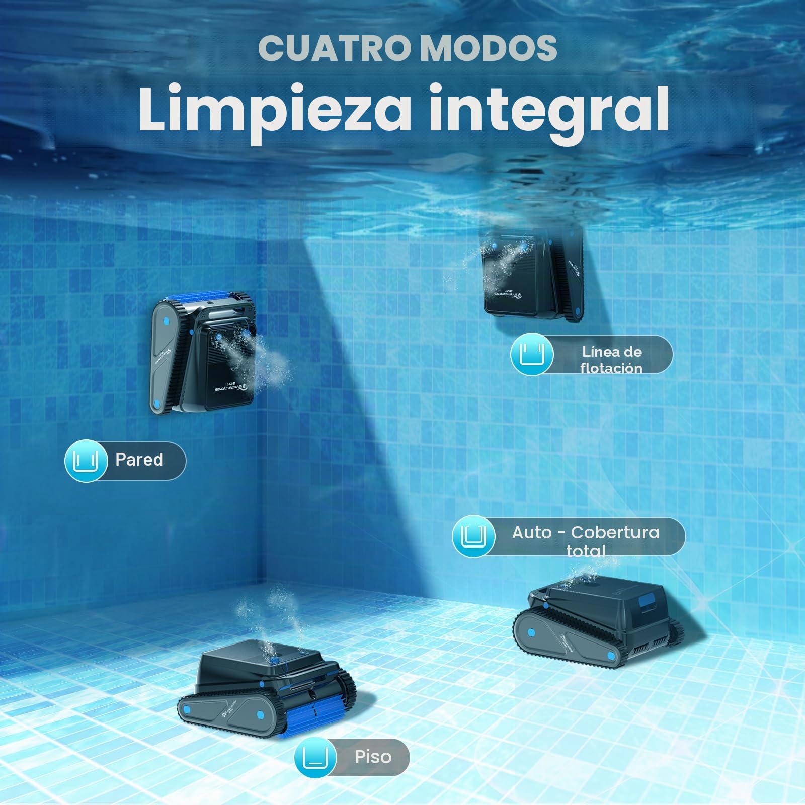 (Nuovo 2026) EVERCROSS BOT Robot Limpiafondos Piscina Automático con App, Robot Piscina sin Cable, Limpieza Completa Suelo y Paredes, 120 Min, Regreso Automático, 200 m²