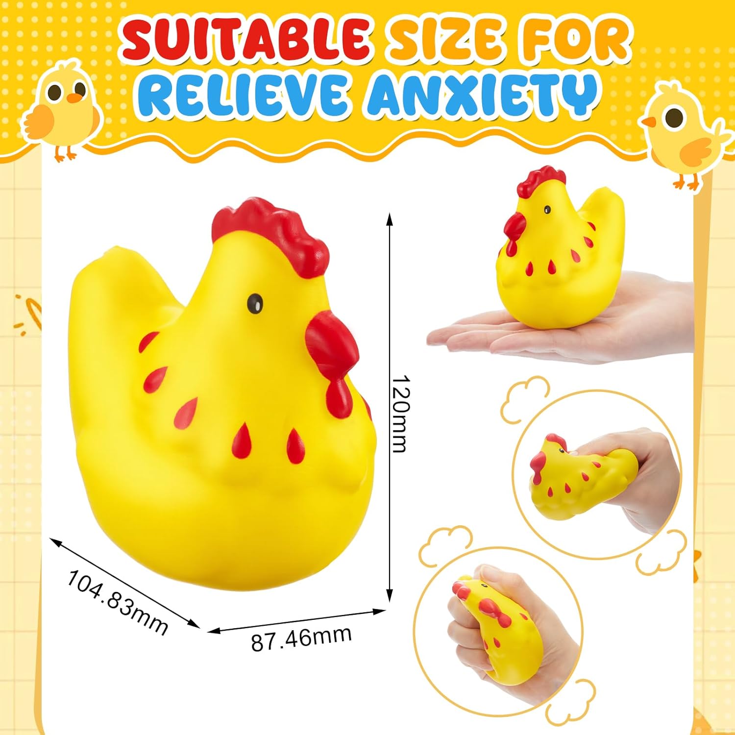 Hungdao 2 Pcs Chicken Stress Toys Chicken Stress Balls for Slow Rising Squeeze Sensory Toys PU Foam Funny Appreciation Gift for Party Favor Anxiety Relief Adults Autism Prize Fidget Cute Dough Ball