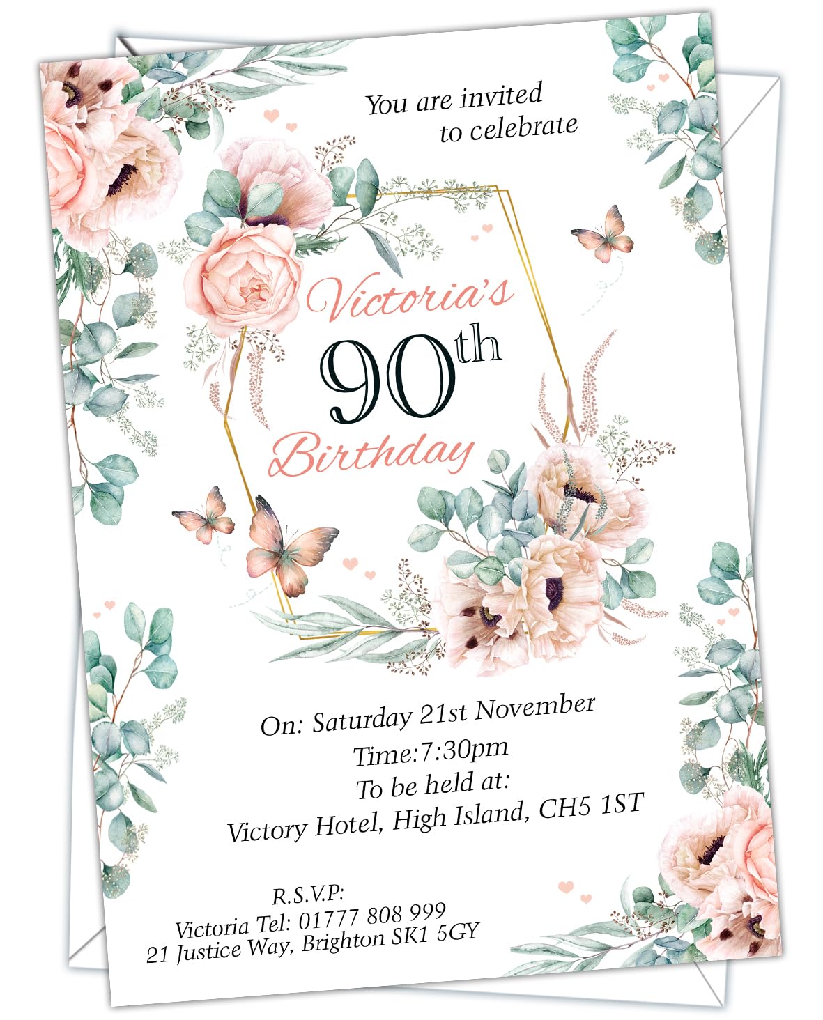 D&L Designs Ltd Personalised Birthday Party Invitations Invites 18th 21st 30th 40th 50th 60th 70th 80th BA 069