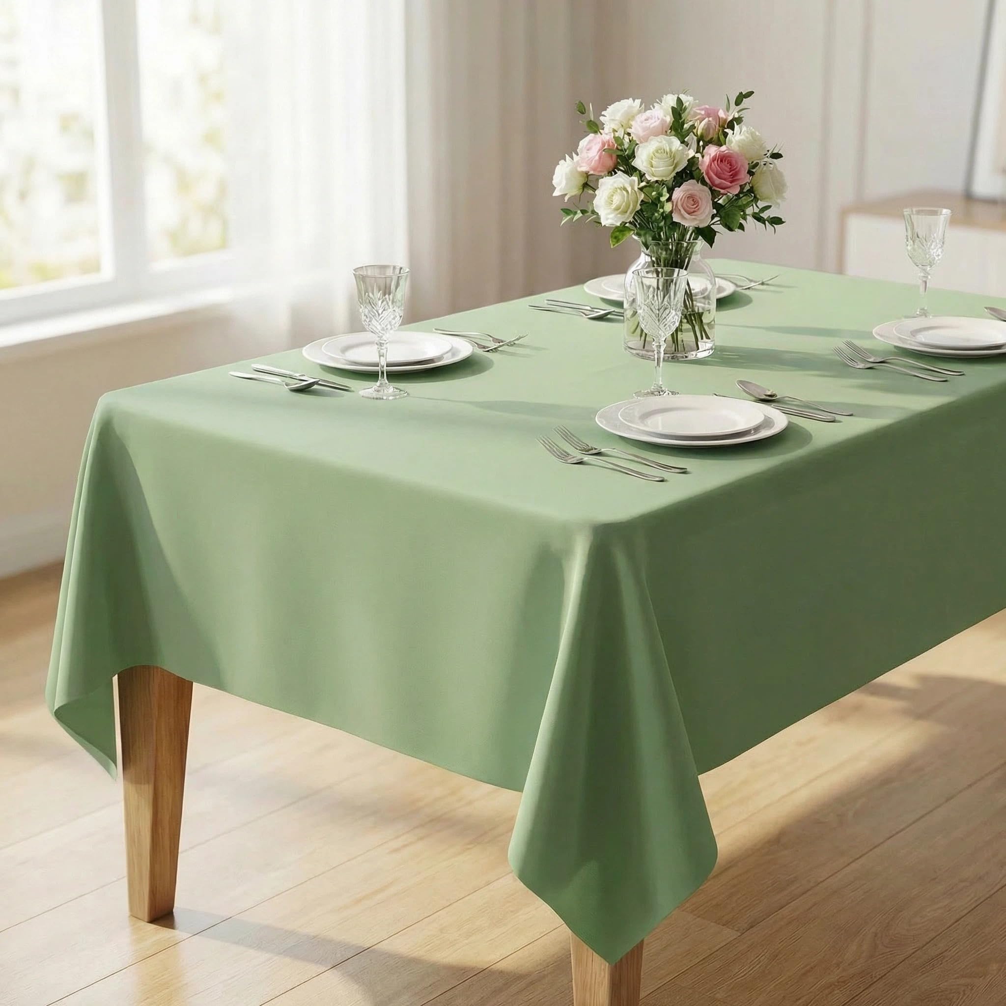 Maslasee Wipe Clean Tablecloth, Waterproof Table Cover for Kitchen Dining, Outdoor, Party Wedding, Easy to Maintain and Machine Washable(Sage green,55.1 x 86.6in)
