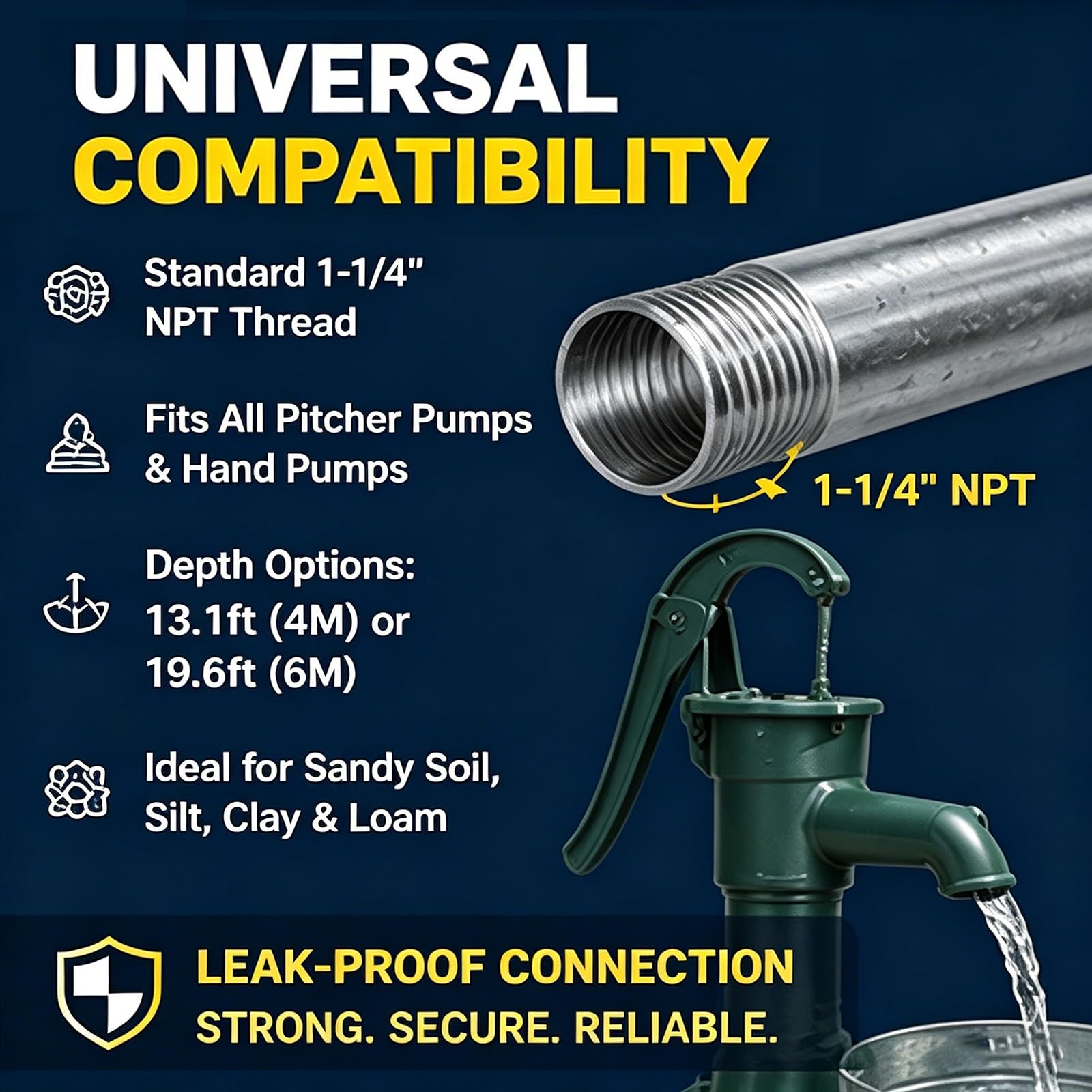 Strumento di perforazione per pozzi di sabbia da 3,2 x 91,4 cm con schermo in acciaio inossidabile, tubi di trasmissione e giunti zincati, kit completo manuale per irrigazione del bestiame da fattoria