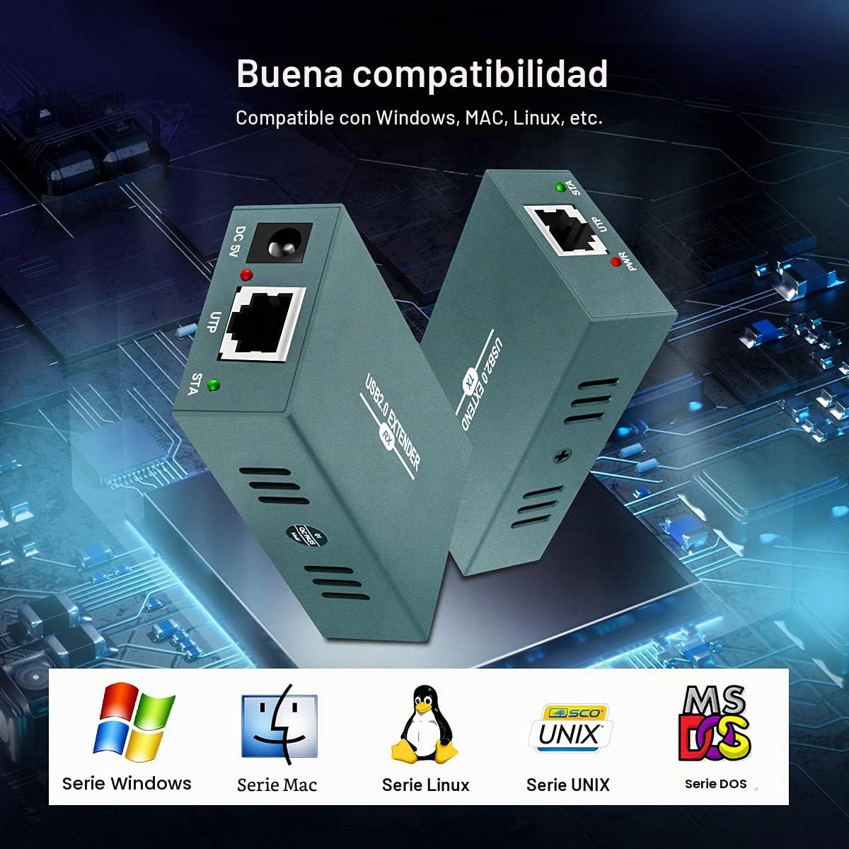 Extensor USB 2.0 por Ethernet RJ45, USB Extender Cat 5e/6/7 hasta 50M | USB con 4 Hub, Transmisión USB Mediante Cable de Red, Compatible con Windows, MacOS y Linux, para Oficina, Fábrica y Gestión