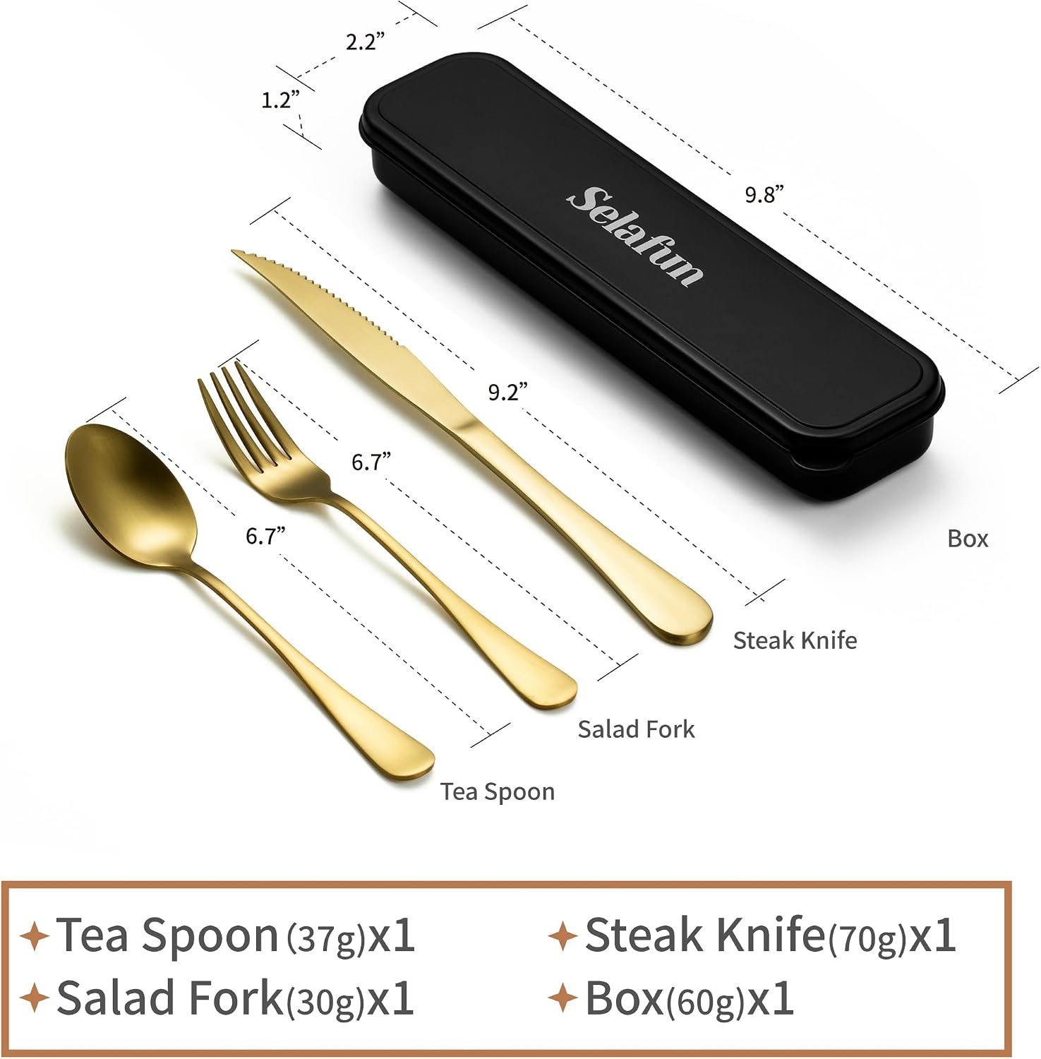 4-pieces Travel Set with Case Portable Silverware Utensils Set for work, Stainless Steel Reusable Flatware Set Cutlery Set for Camping Picnic Hiking Office (6.7inch, Matte Gold) image 2