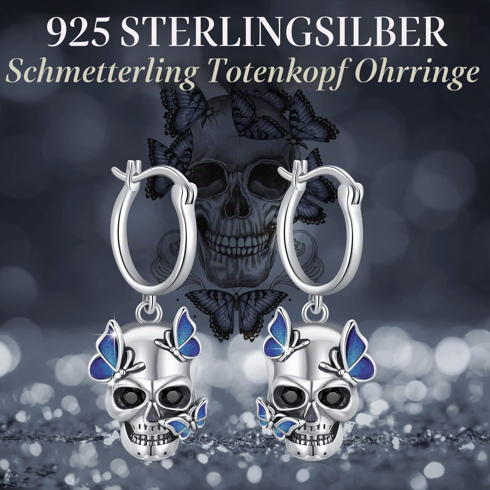 Totenkopf Ohrringe,925er Sterlingsilber Schädel Ohrstecker Totenkopf Rose Ohrringe Goth Ohrstecker Hypoallergene Schmuck Halloween Geschenke für Damen Männer