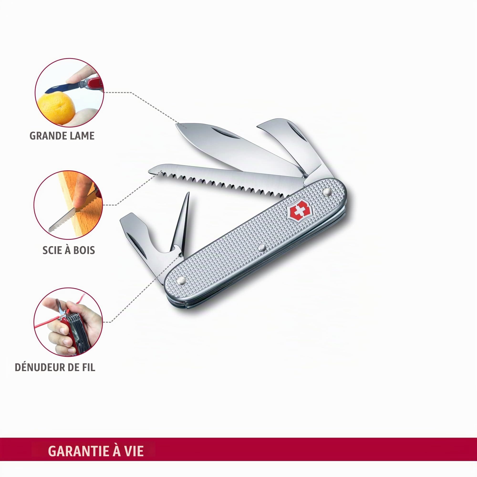 Victorinox 7 Alox Couteau de Poche Suisse, Léger, Couteau Multifonction, 7 Fonctions, Grand Lame, Argent