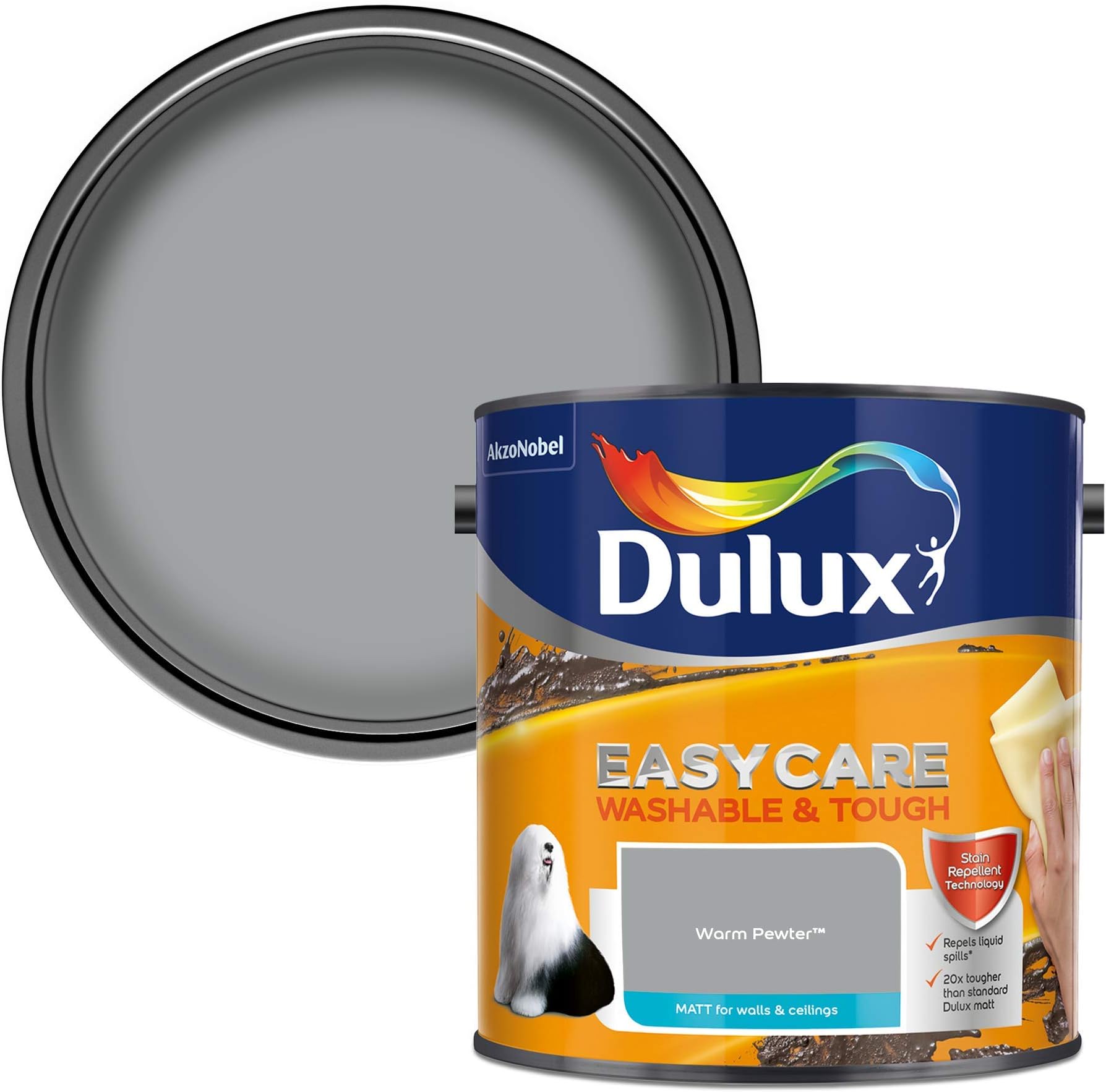 Dulux 403201 Easycare Washable & Tough Matt Emulsion Paint For Walls And Ceilings - Warm Pewter 2.5L