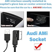 Vista 5 de Adaptador Bluetooth 5.0 Receptor de audio para Audi, AMI MMI Bluetooth Kits de coche Cable de interfaz de música, adaptador de cable de interfaz