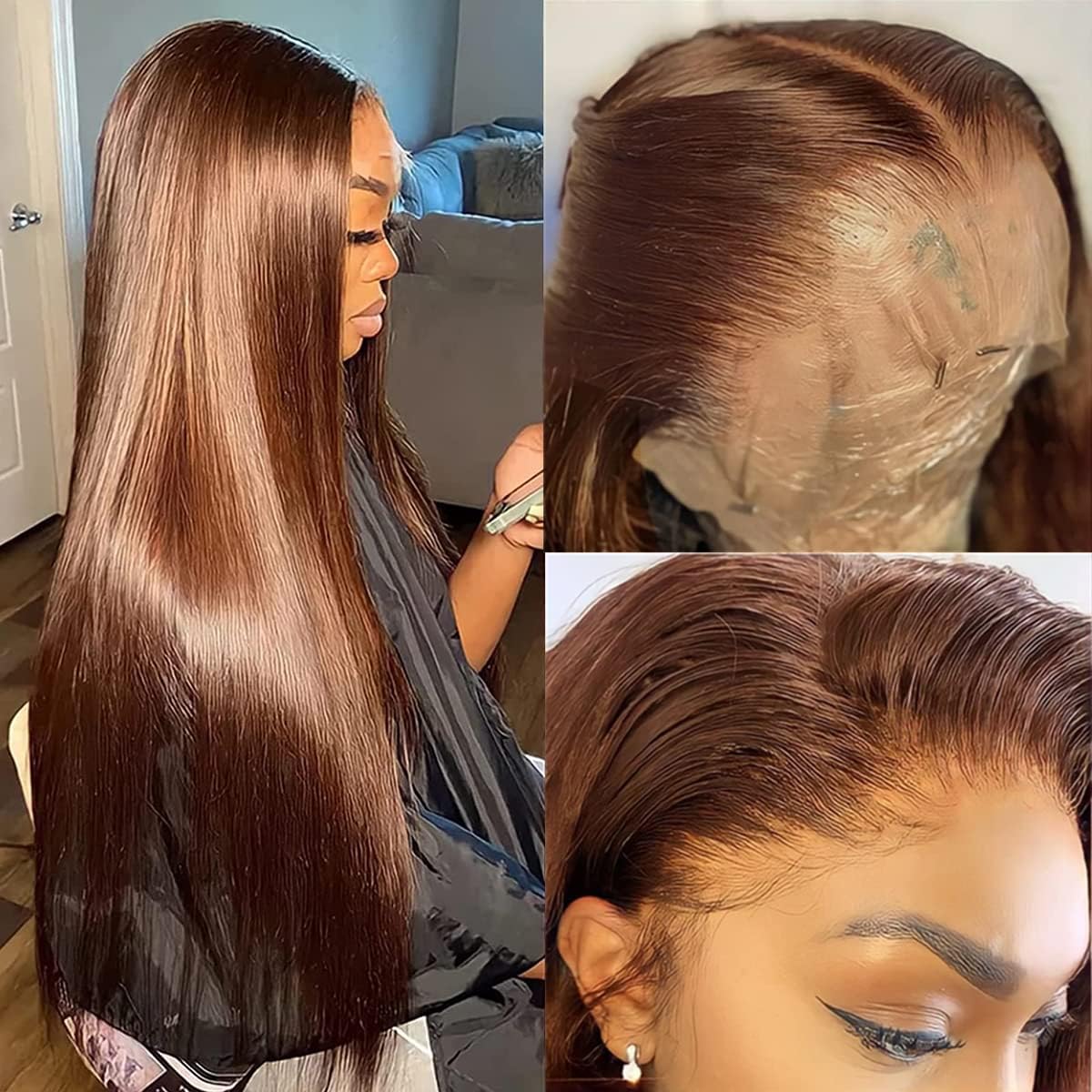 VIPbeauty 13x4 Chocolate Brown Lace Front Wigs Human Hair with Baby Hair 180 Density Hd Straight Lace Frontal Human Hair Colored Wigs Pre Plucked Hairline 4# Brown Wig 24 Inch