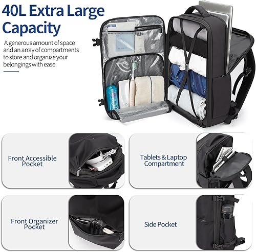 Miniatura 5 de RDTGO Mochila para laptop, para hombres y mujeres, mochila de viaje 40L, Negro -, Vacaciones