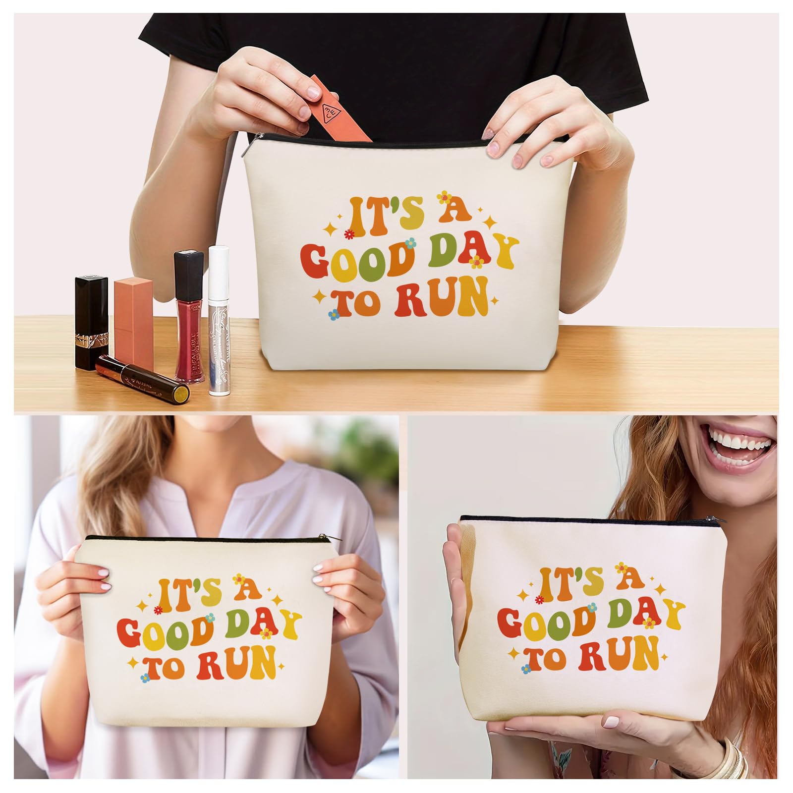 Mom Running Gifts Makeup Bag: Cute Cosmetic & Toiletry Pouch It's a Good Day To Run For Girls & Womens Marathon Runners, Nieces, Girlfriends, Mom.Ideal Sports Gifts for Travel, Birthday.
