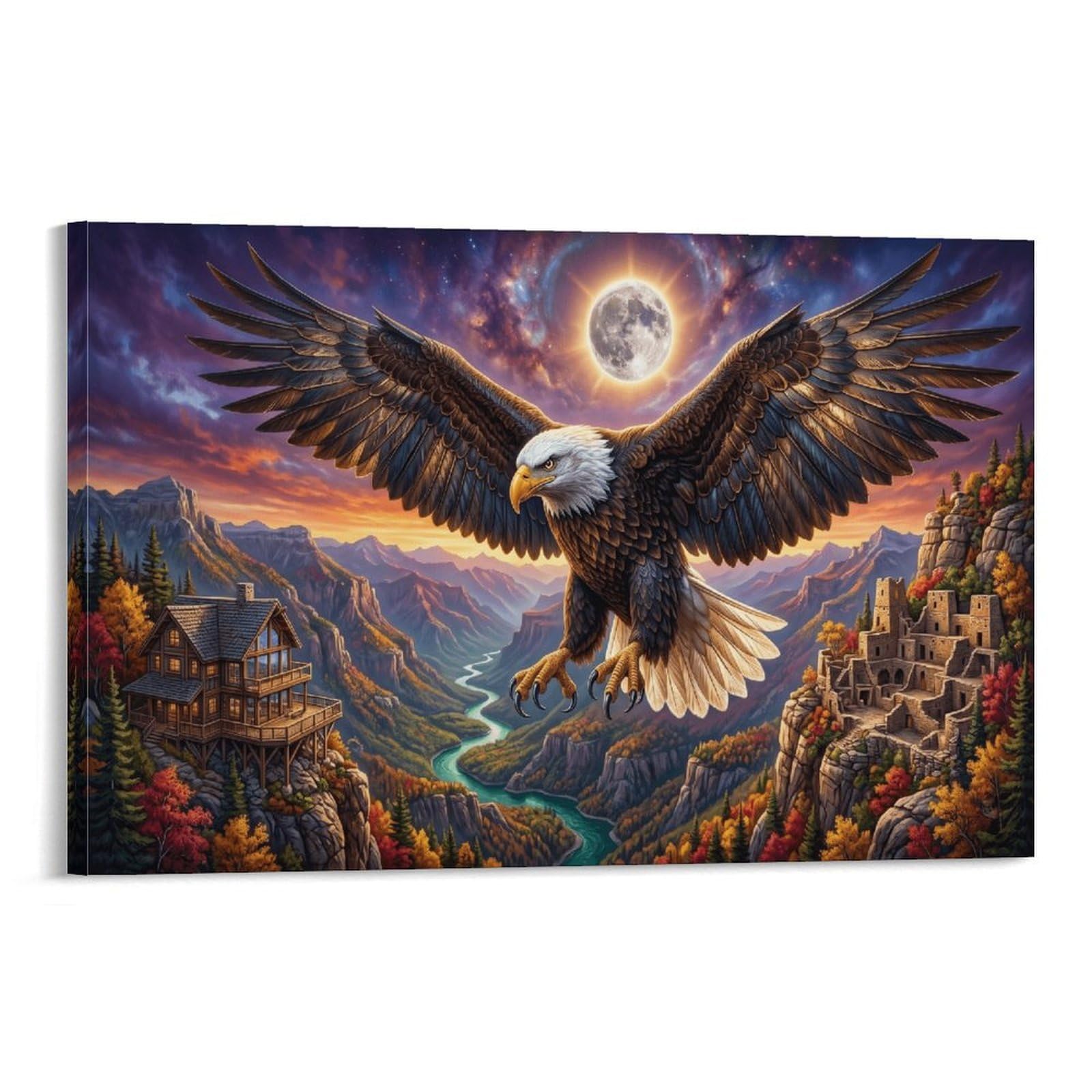 XPASHIQWC Eagle Wall Decor Poster Sun‑Moon Canyon Canvas Prints Picture Modern Canvas Wall Art Picture Wall Hanging for Bedroom Living Room Decor 20x30inch(50x75cm)