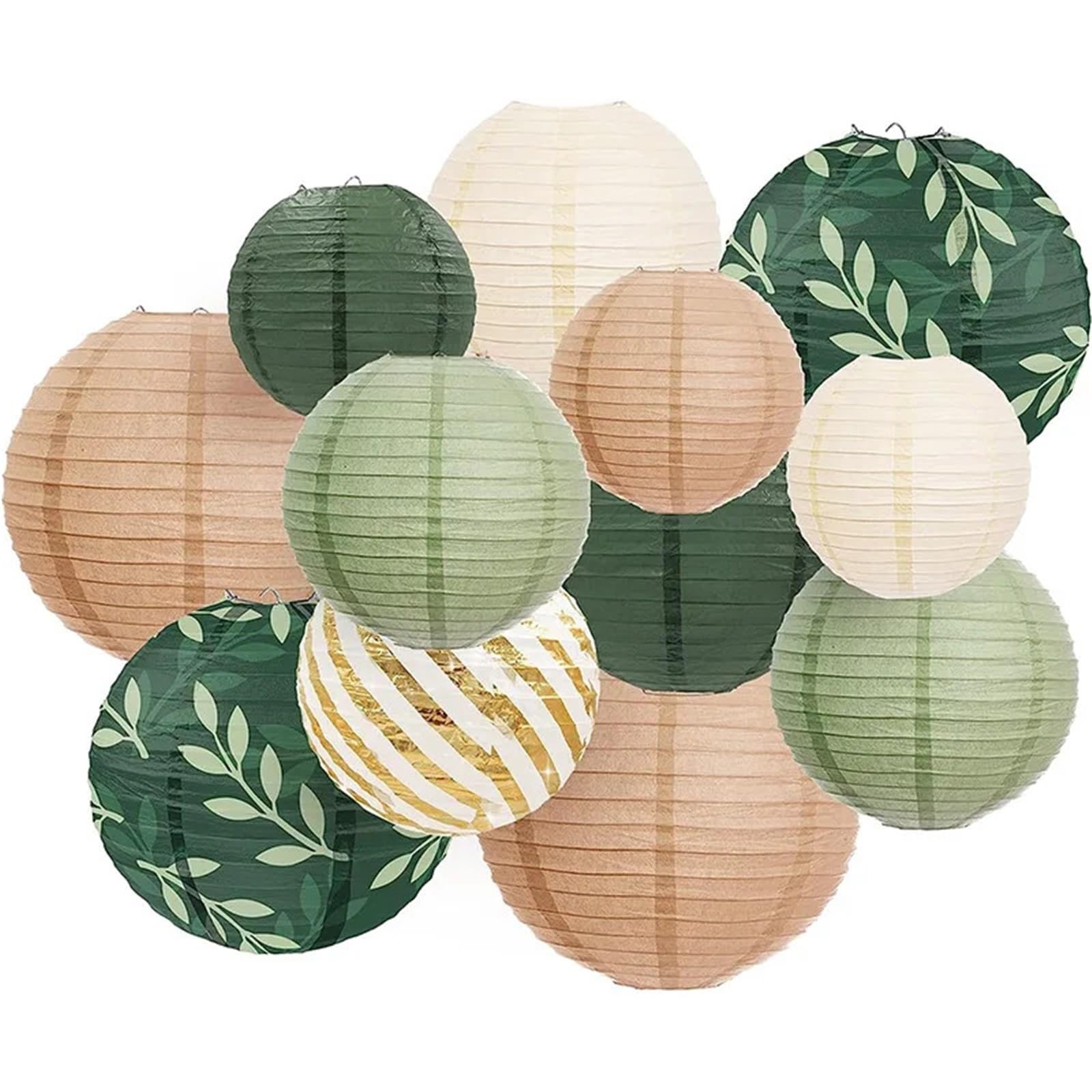 12Pcs Papier Laternen Dekoration for Rustikalen Party Braut Dusche Hochzeit Grün Geburtstag Liefert Gold/Elfenbein Papierlaternen