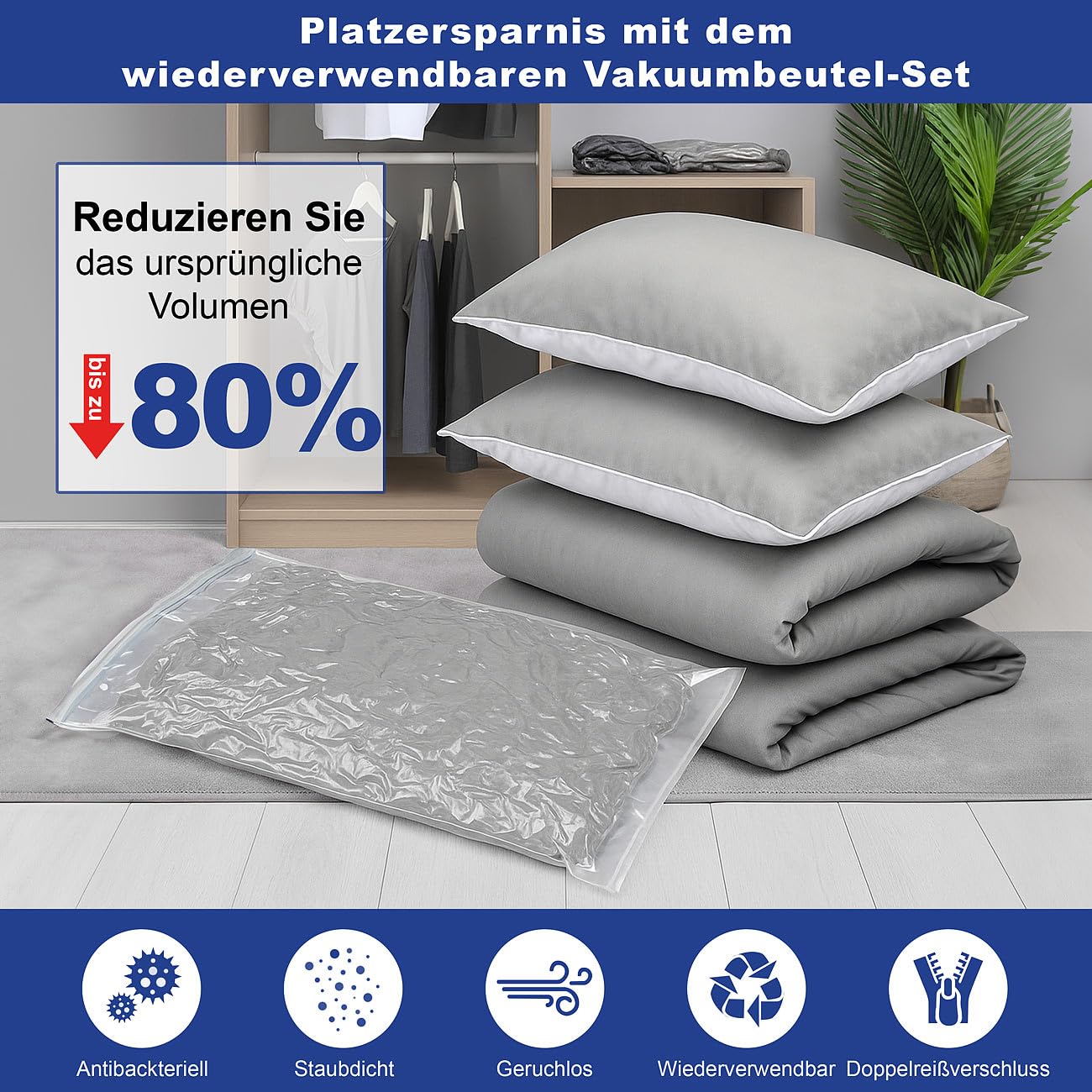 PEARL Vakuumbeutel Klamotten: 60er-Set Vakuumbeutel für Kleidung, wiederverw. 60 Beutel, 5 Größen (Aufbewahrung, für Textilien, Mini)