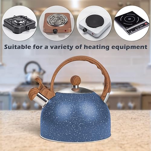 Miniatura 6 de Hervidor de té silbante para estufa, calderas de agua de acero inoxidable de 2.6 cuartos de galón para estufas, hervidor de piedra de inducción con