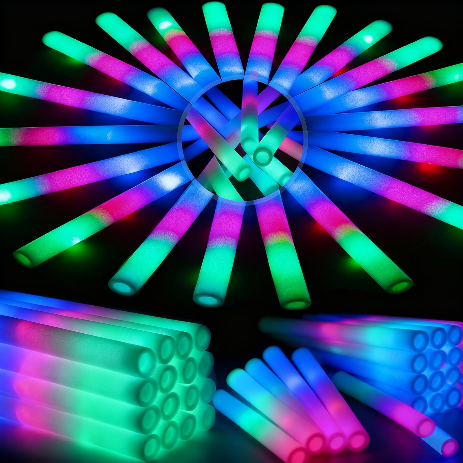 44 PCS Foam Glow Sticks with 3 Modes Colorful Flashing, Foam Light Up Sticks, LED Light Sticks, Glow Sticks Party Pack for New Year, Wedding, Raves, Concert, Christmas