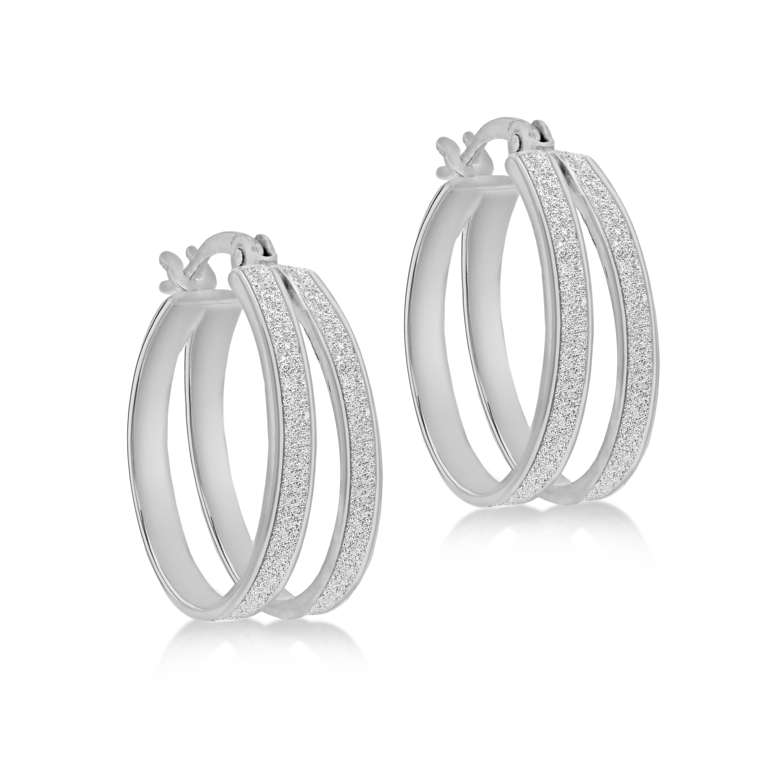 Amazon Essentials Sterling Silver Rhodium Plated Stardust Double Hoop Creole Earrings