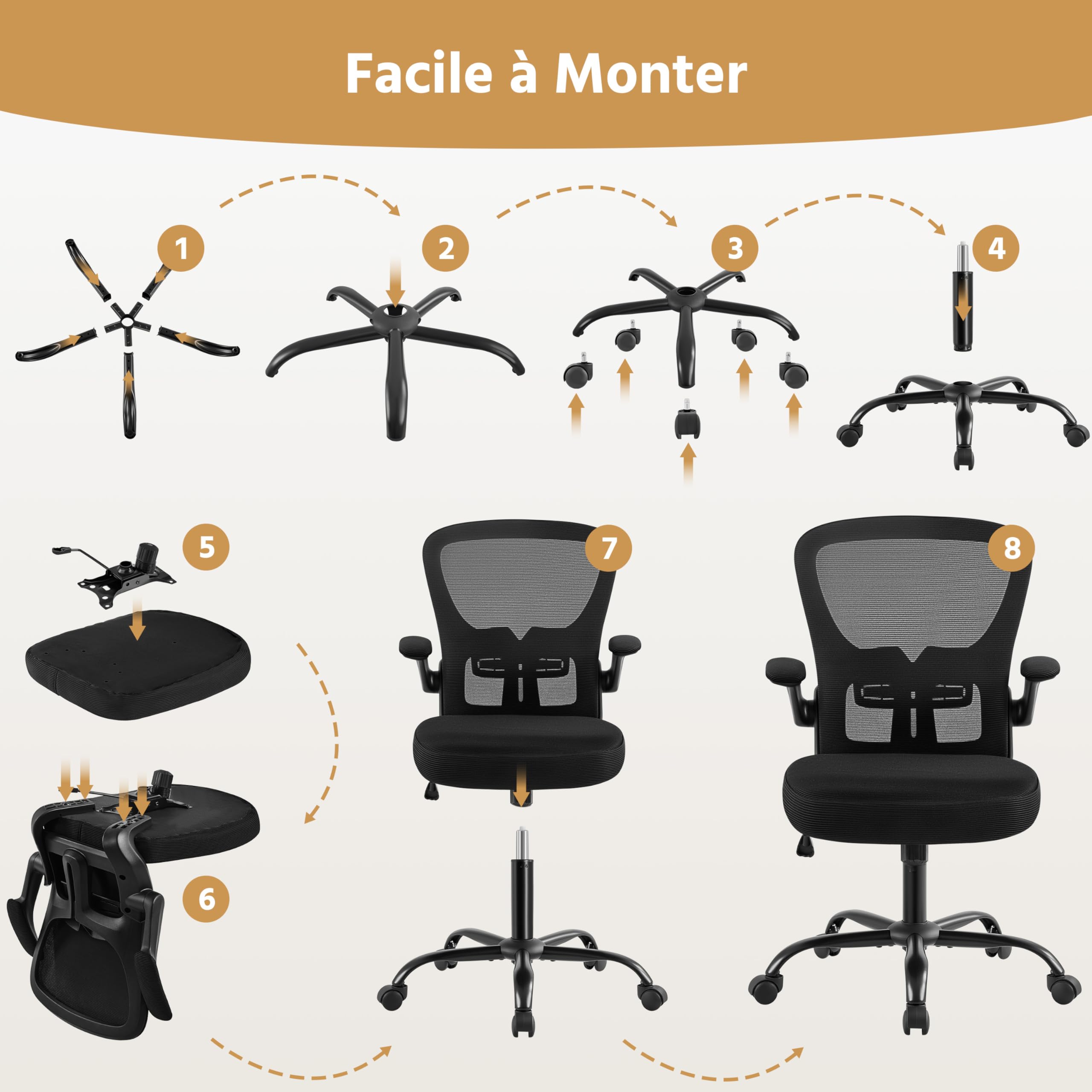 Yaheetech Chaise de Bureau à roulettes avec Accoudoirs Pliables Noir