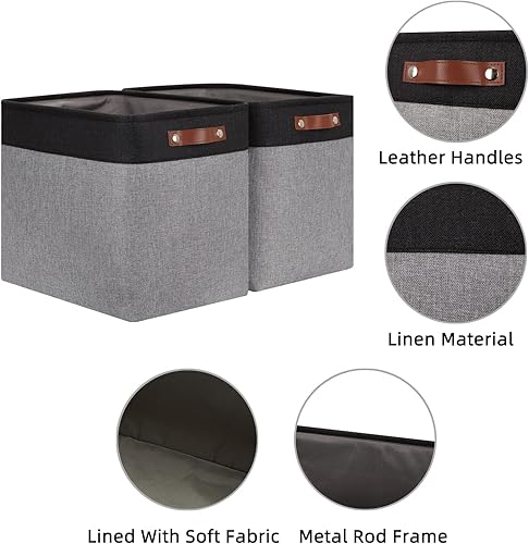 Vista 234 de HNZIGE - Canastas pequeñas de tela para organización (paquete de 6) canastas plegables de almacenamiento para estantes, armarios, lavandería, Asas