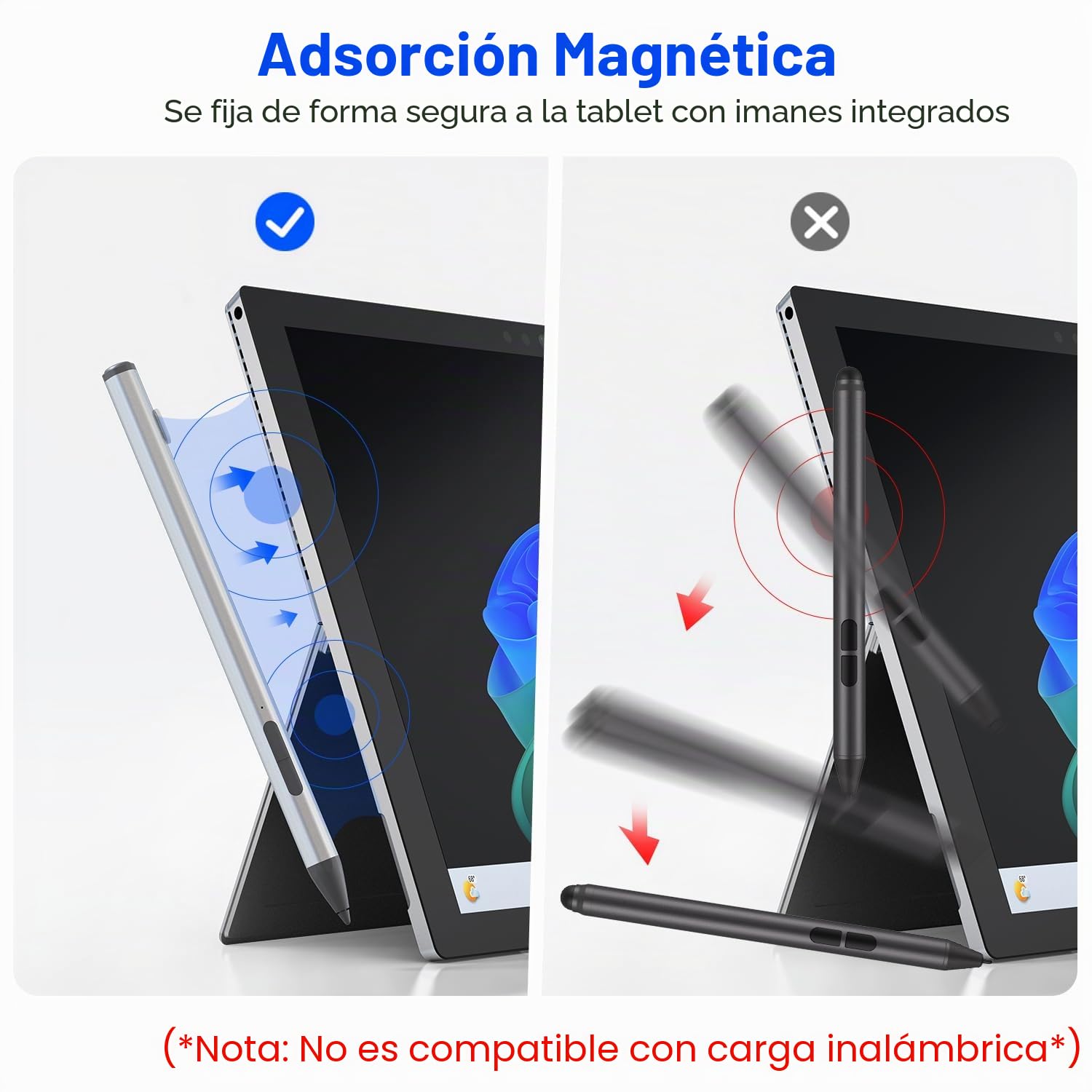 Lápiz para Surface Pro 12/11/10/9/8/7/X, Stylus Recargable con Rechazo de Palma, 4096 Niveles de Presión y Borrador, para Surface Laptop 1-5, Surface Go 3/2, Book, Studio