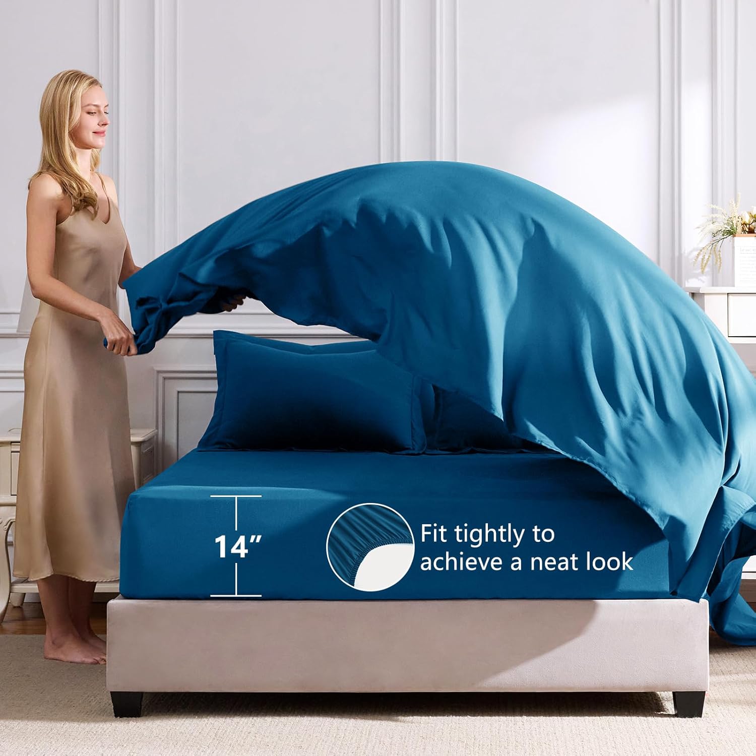 CozyLux Full Size Comforter Sets Teal - 7 Pieces Bed in a Bag Full, Luxury Soft Bed Set for All Seasons, Bedding Set with Down Alternative Comforter, Sheets, Pillowcases & Shams - Image 5