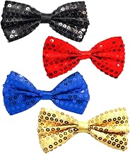EUPSIIU 4 Pieces Glitter Sequin Bow Tie for Men, Sparkly Pre-tied Bow Tie, Adjustable Bowtie Tux Sparkling Novelty Fancy Dress Bowite for Cocktail Hen Wedding Party Costume Carnival Stage Show