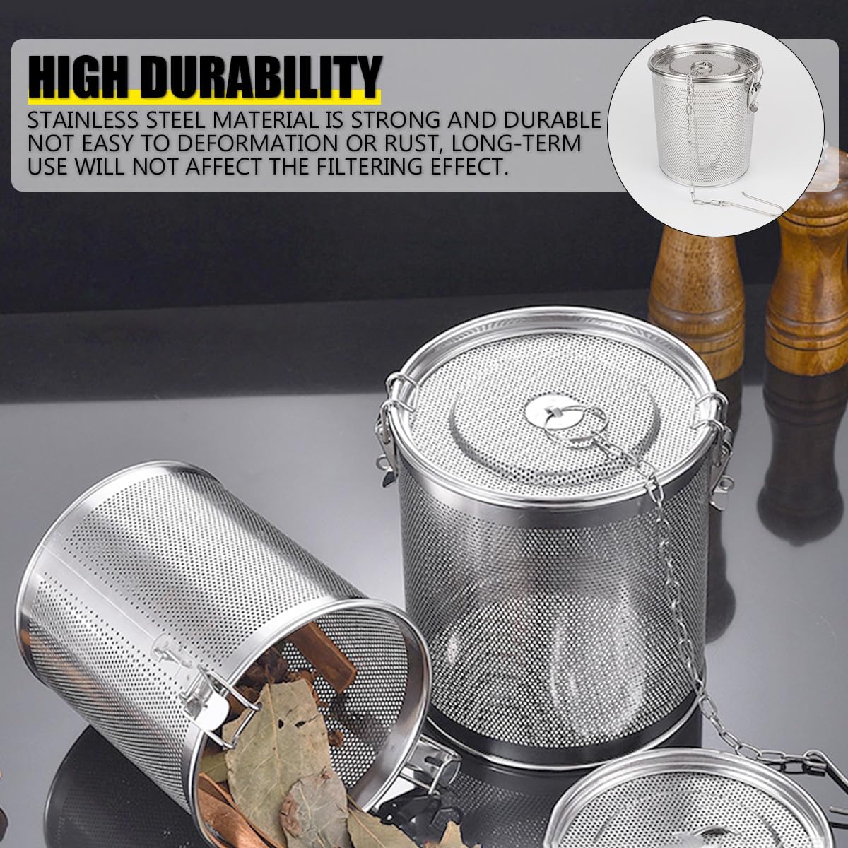 Spice Seasoning Strainer Large Capacity Mesh Design Cooking Strainer Basket Loose Leaf Tea Infuser for Home Restaurant, 7.1x6.6 Inch