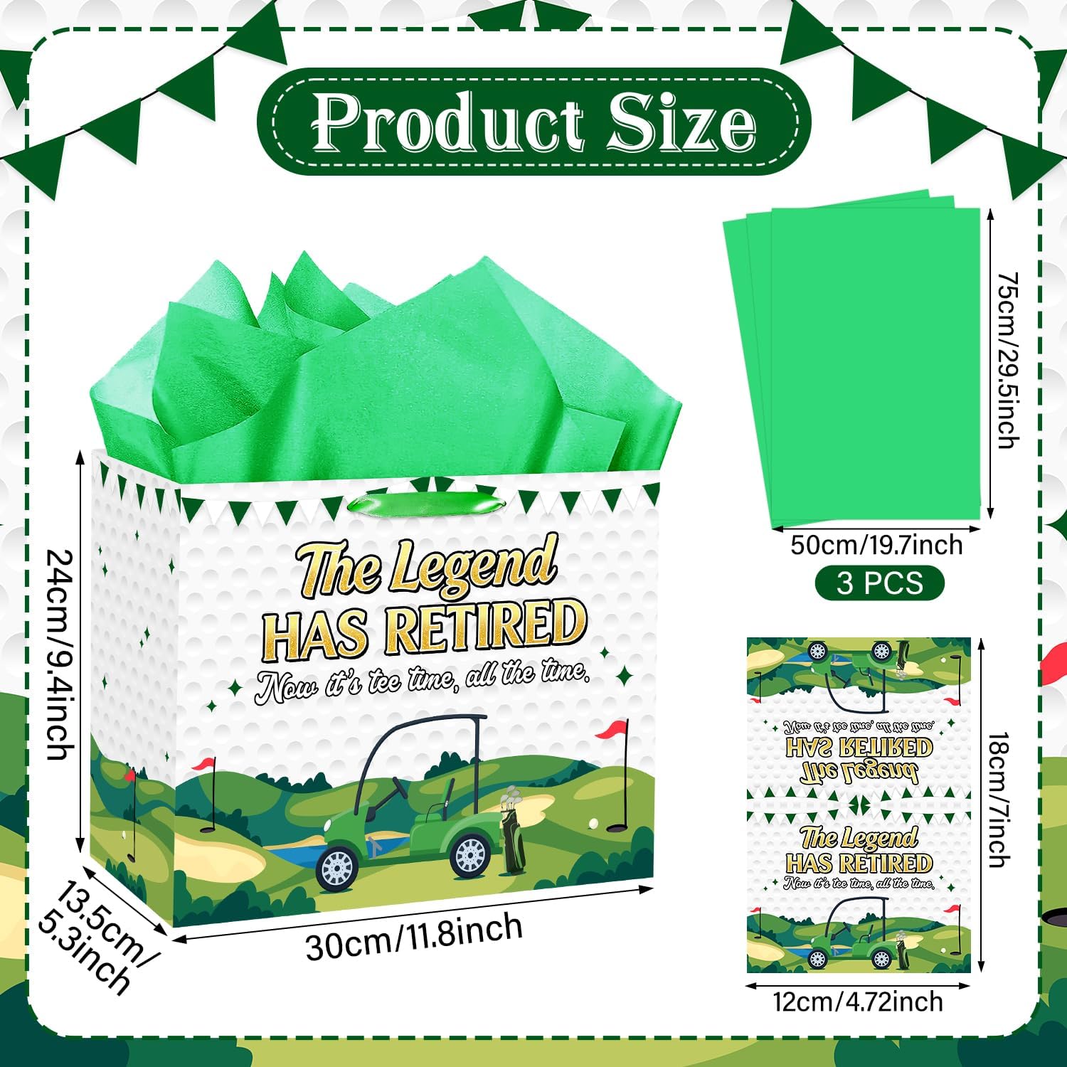 JORHANCE Large Happy Retirement Gift Bags with Tissue Paper & Card, The Legend Has Retired Party Decorations fo Men, Office Farewell & Golf Retirement Party Supplies image 3