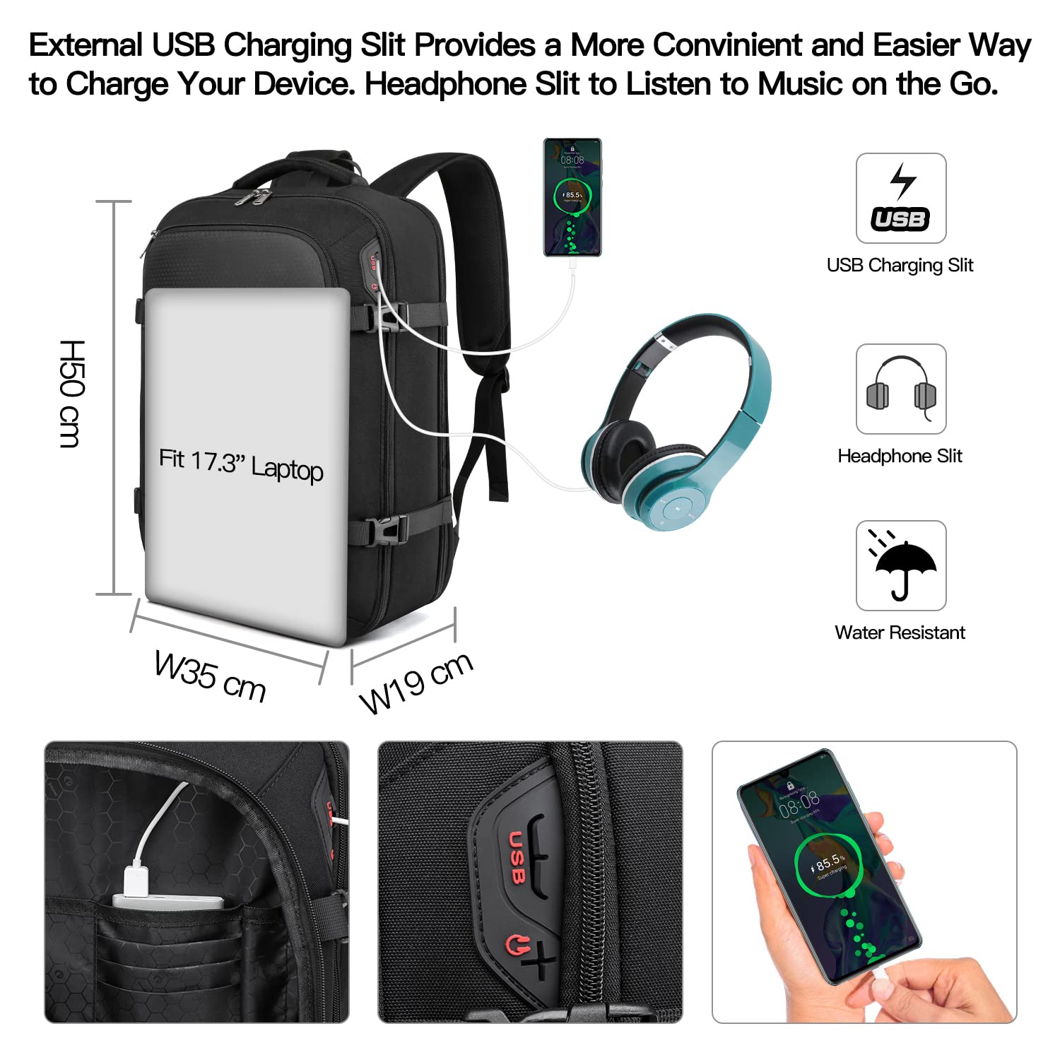 Della Gao Zaino Uomo Zaino per PC Portatile, Zaino Porta PC 15.6/17 Pollici Zaino Antifurto Impermeabile, Zaino Lavoro con Porta USB, Zaino PC per Universita Scuola Viaggio