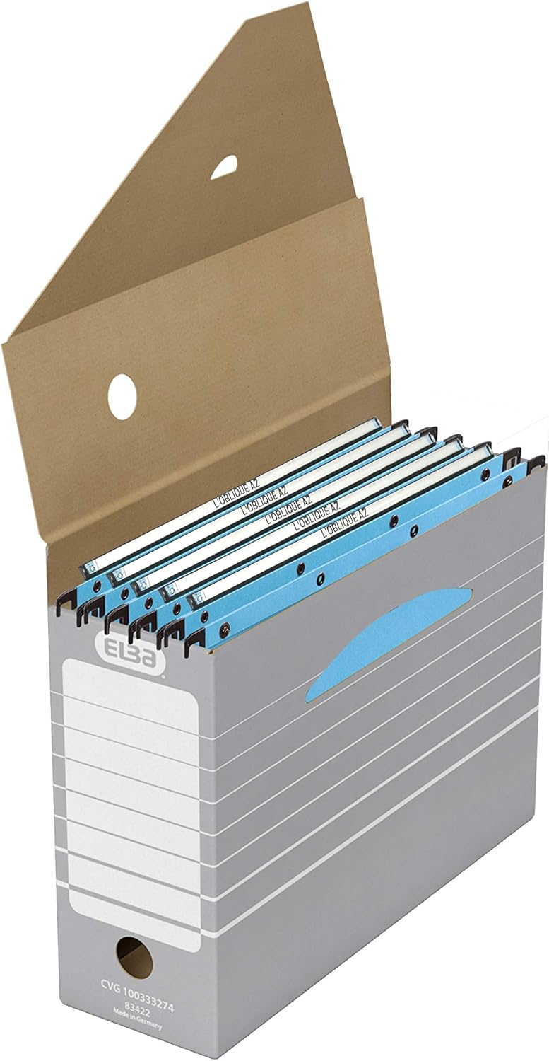 Elba tric 100552039 Storage Box for Files without Tabs for A4 Documents or Hanging Files Ablageschachtel Grey/white