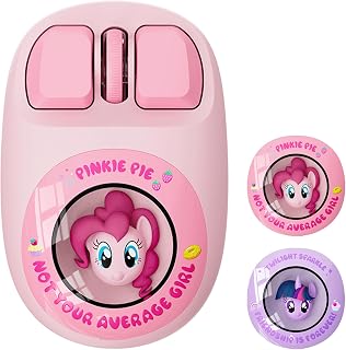 My Little Pony 무선 마우스 - 핑키 파이 에디션, 3D 캐릭터 디자인 무소음 클릭 마우스, 1600 DPI, 듀얼 모드 (2.4GHz/블루투스), 맥/윈도우용 인체 공학적