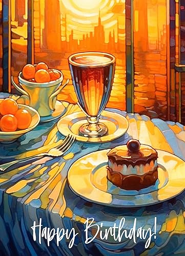 PIXILUV Tarjeta de felicitación Happy Birthday Beautiful Scene of Lovely Sunny Breakfast Tarjeta grande vintage de deseos de cumpleaños